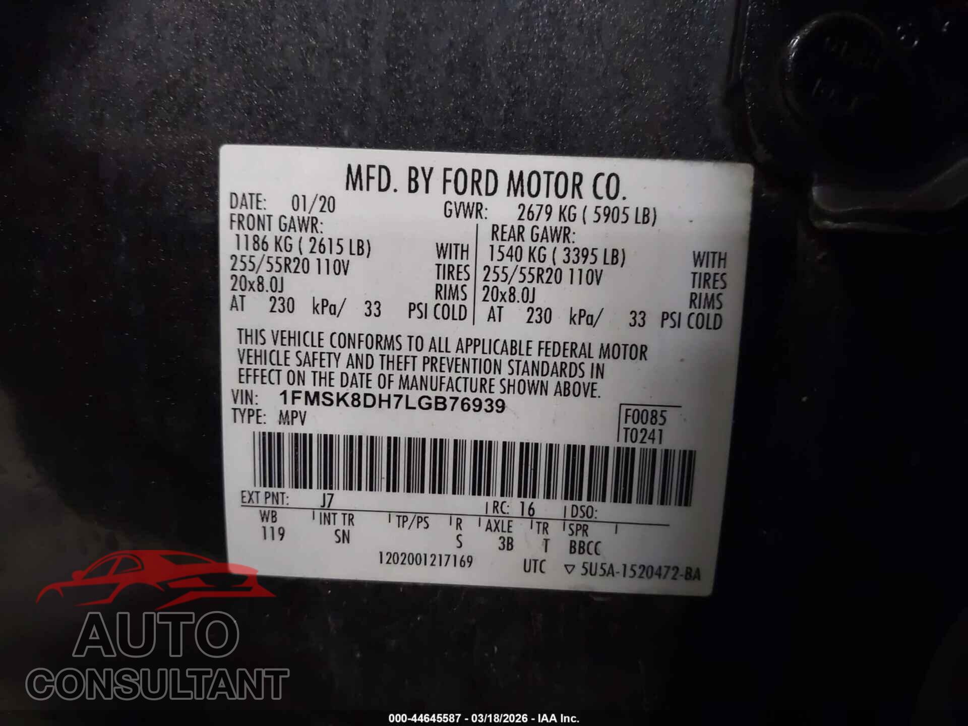 FORD EXPLORER 2020 - 1FMSK8DH7LGB76939
