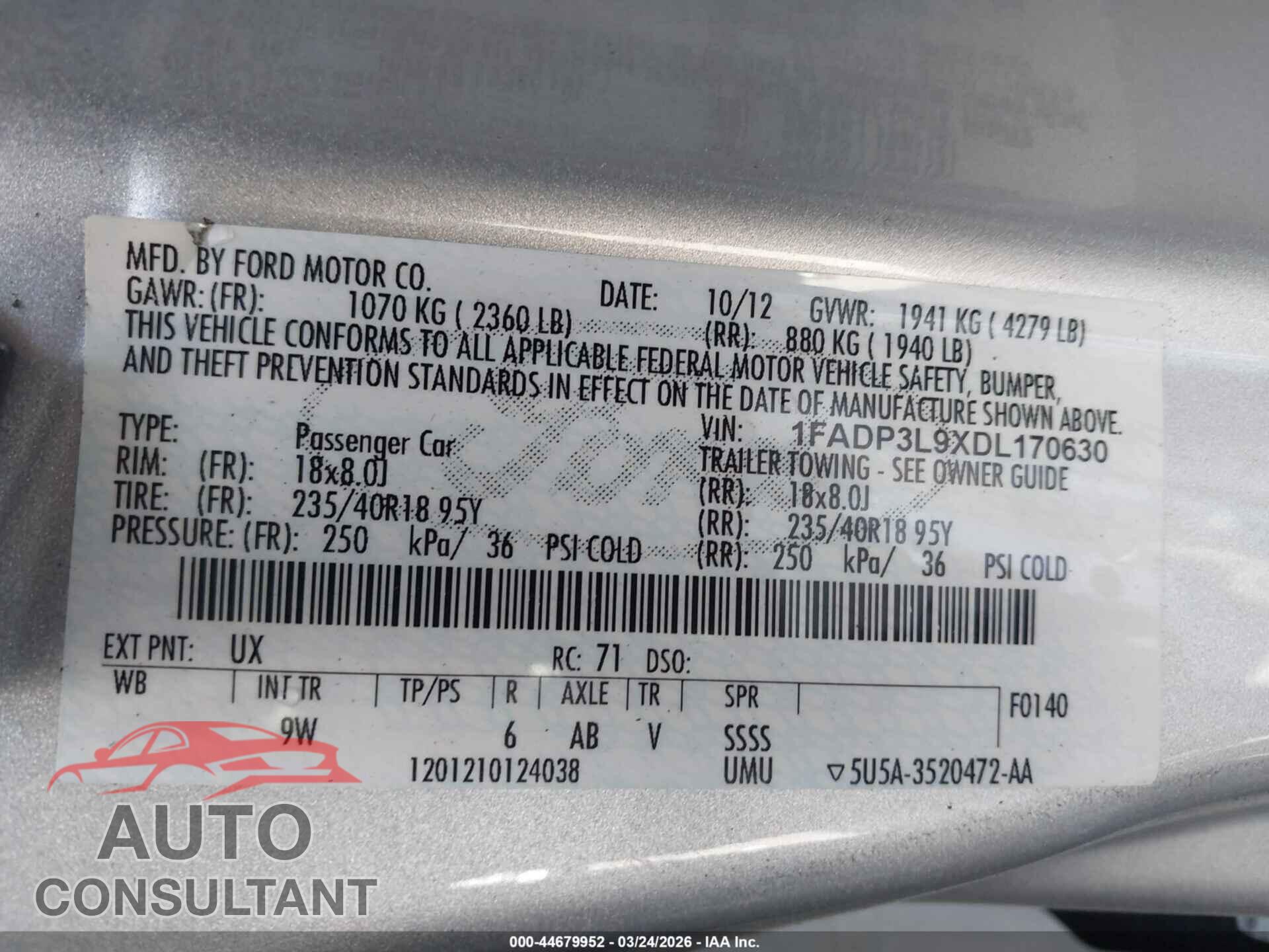 FORD FOCUS ST 2013 - 1FADP3L9XDL170630