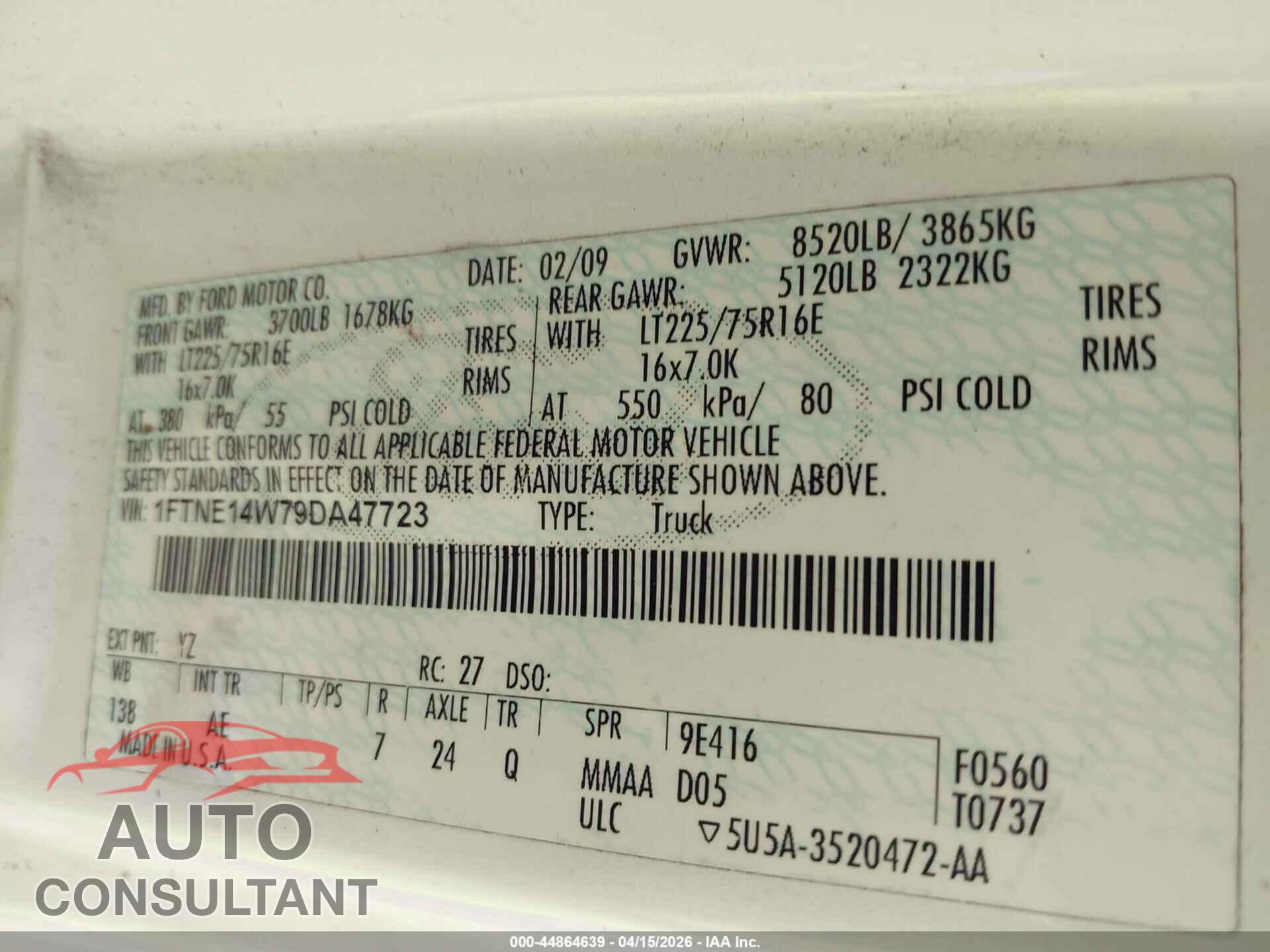 FORD E-150 2009 - 1FTNE14W79DA47723