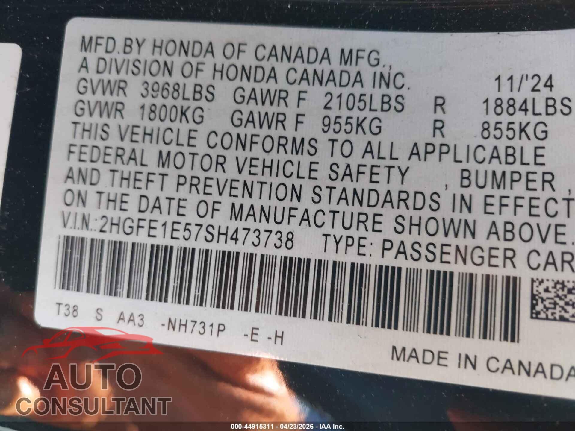 HONDA CIVIC SI 2025 - 2HGFE1E57SH473738