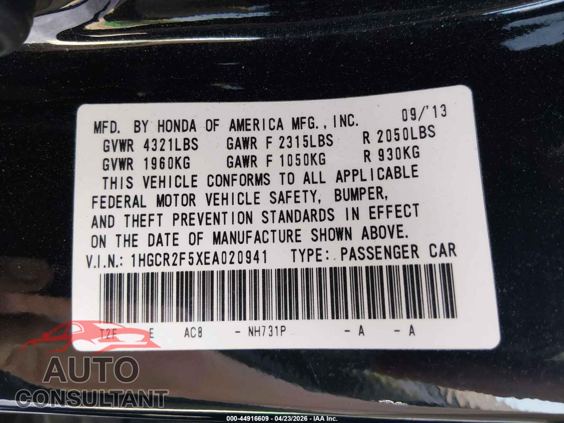 HONDA ACCORD 2014 - 1HGCR2F5XEA020941