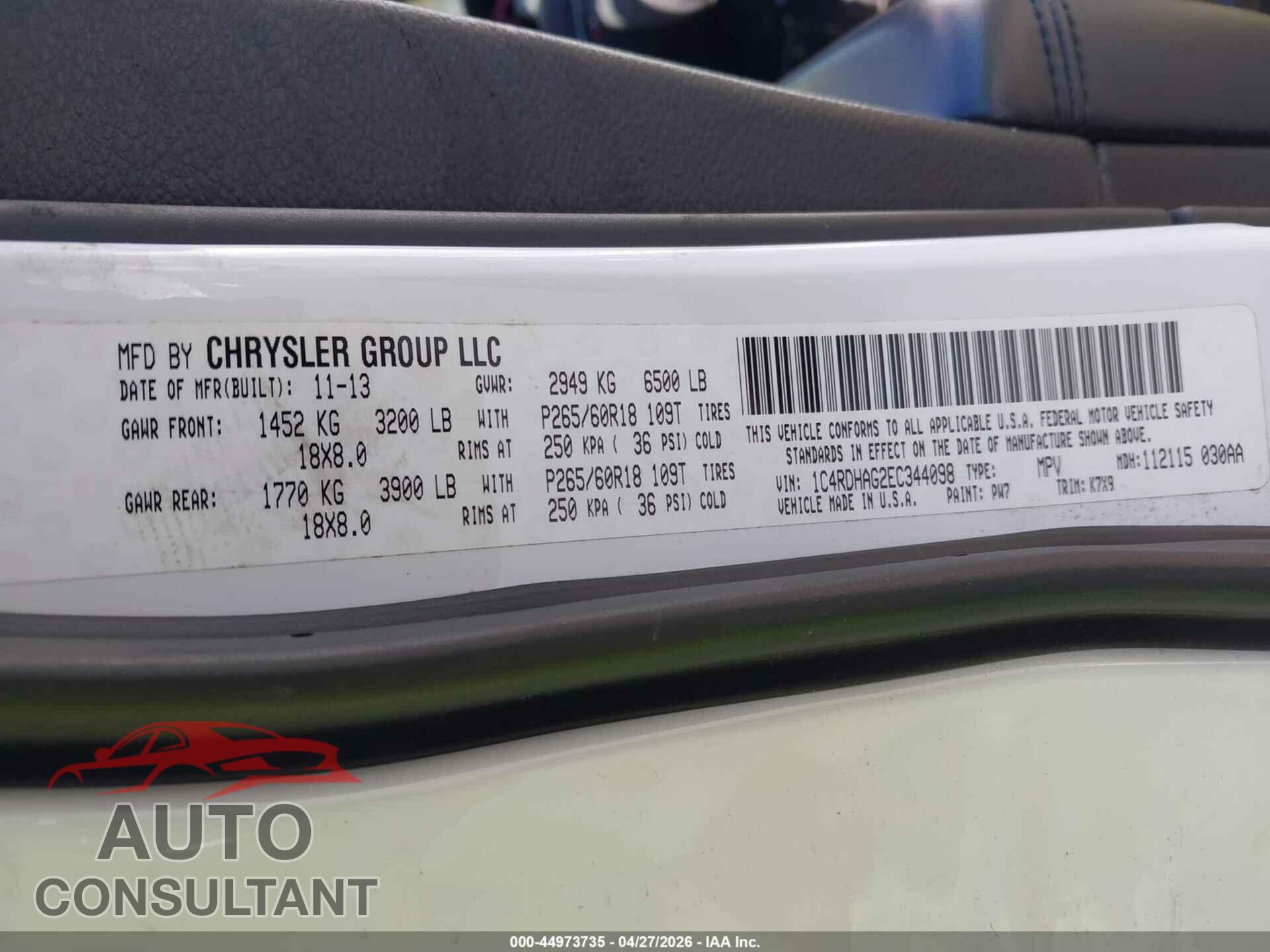 DODGE DURANGO 2014 - 1C4RDHAG2EC344098