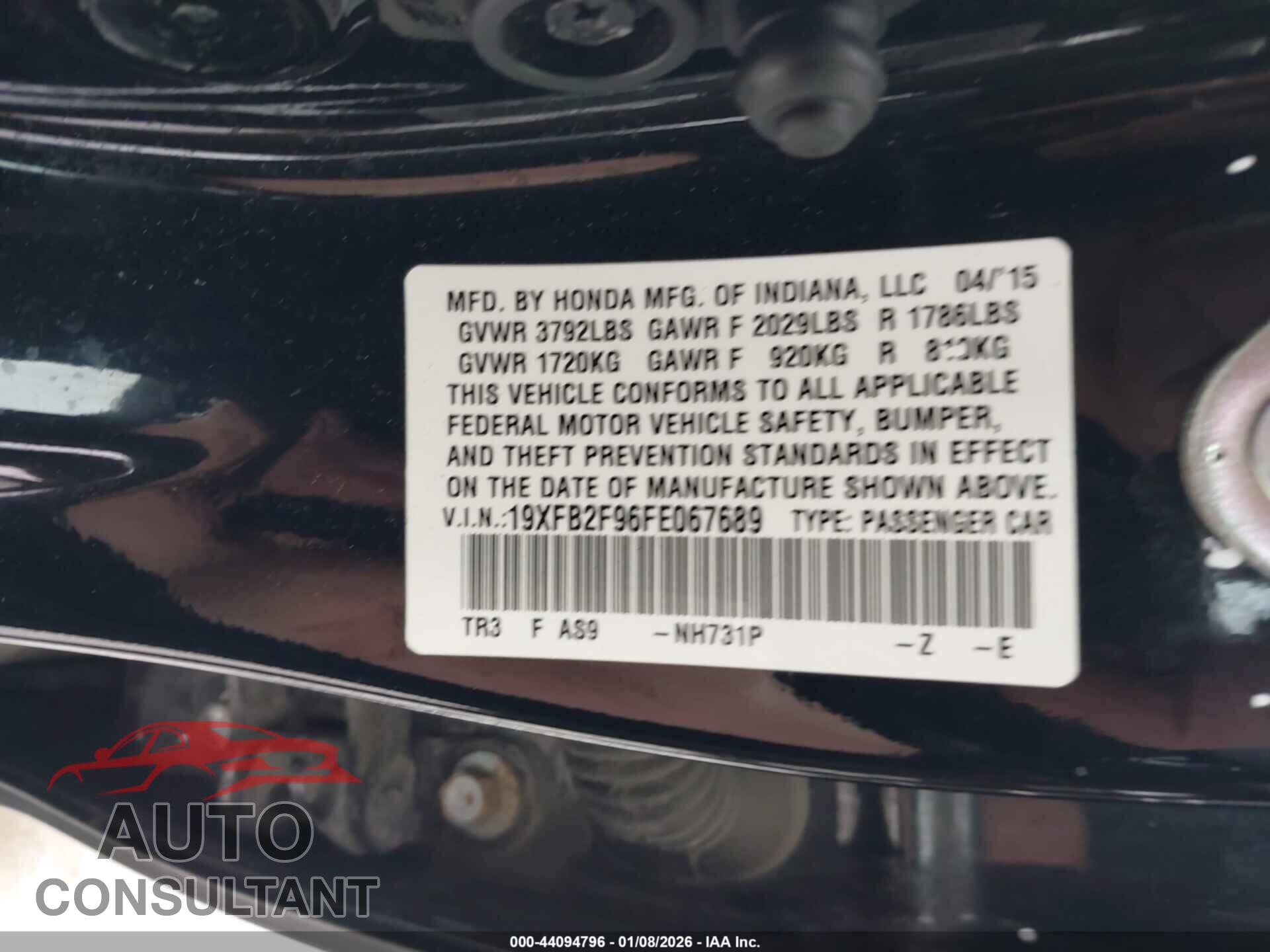 HONDA CIVIC 2015 - 19XFB2F96FE067689
