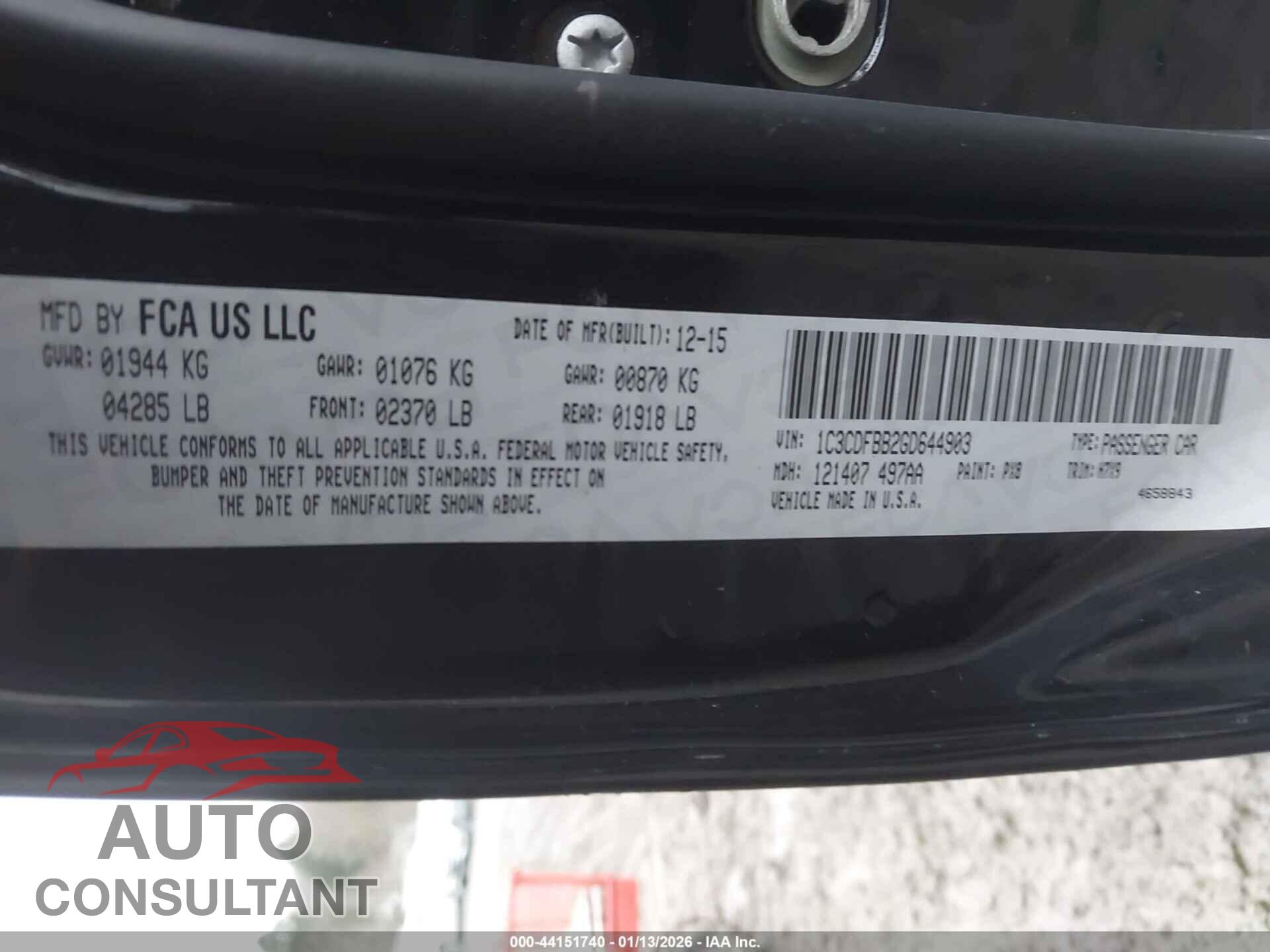 DODGE DART 2016 - 1C3CDFBB2GD644903