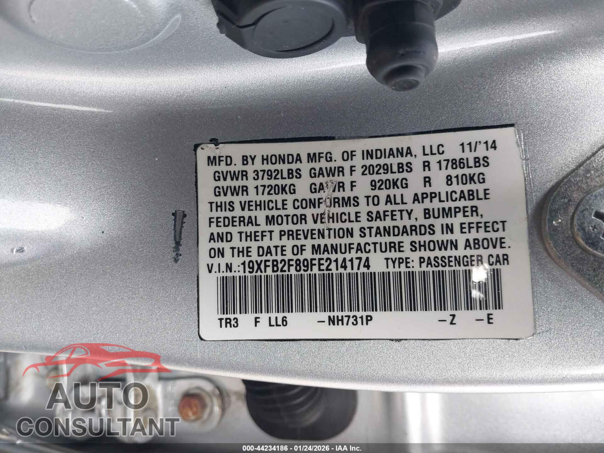 HONDA CIVIC 2013 - 19XFB2F85DE046952