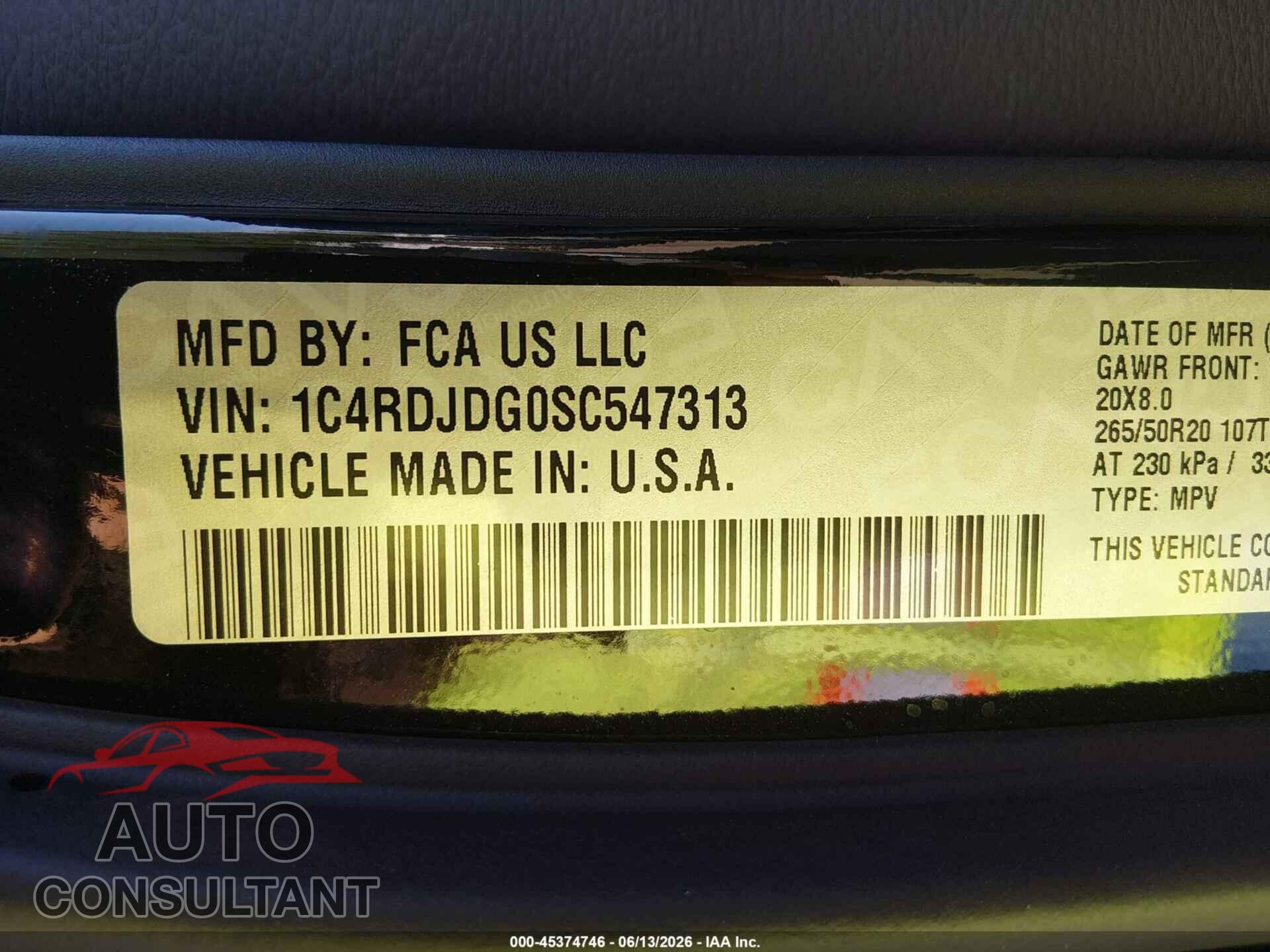 DODGE DURANGO 2025 - 1C4RDJDG0SC547313
