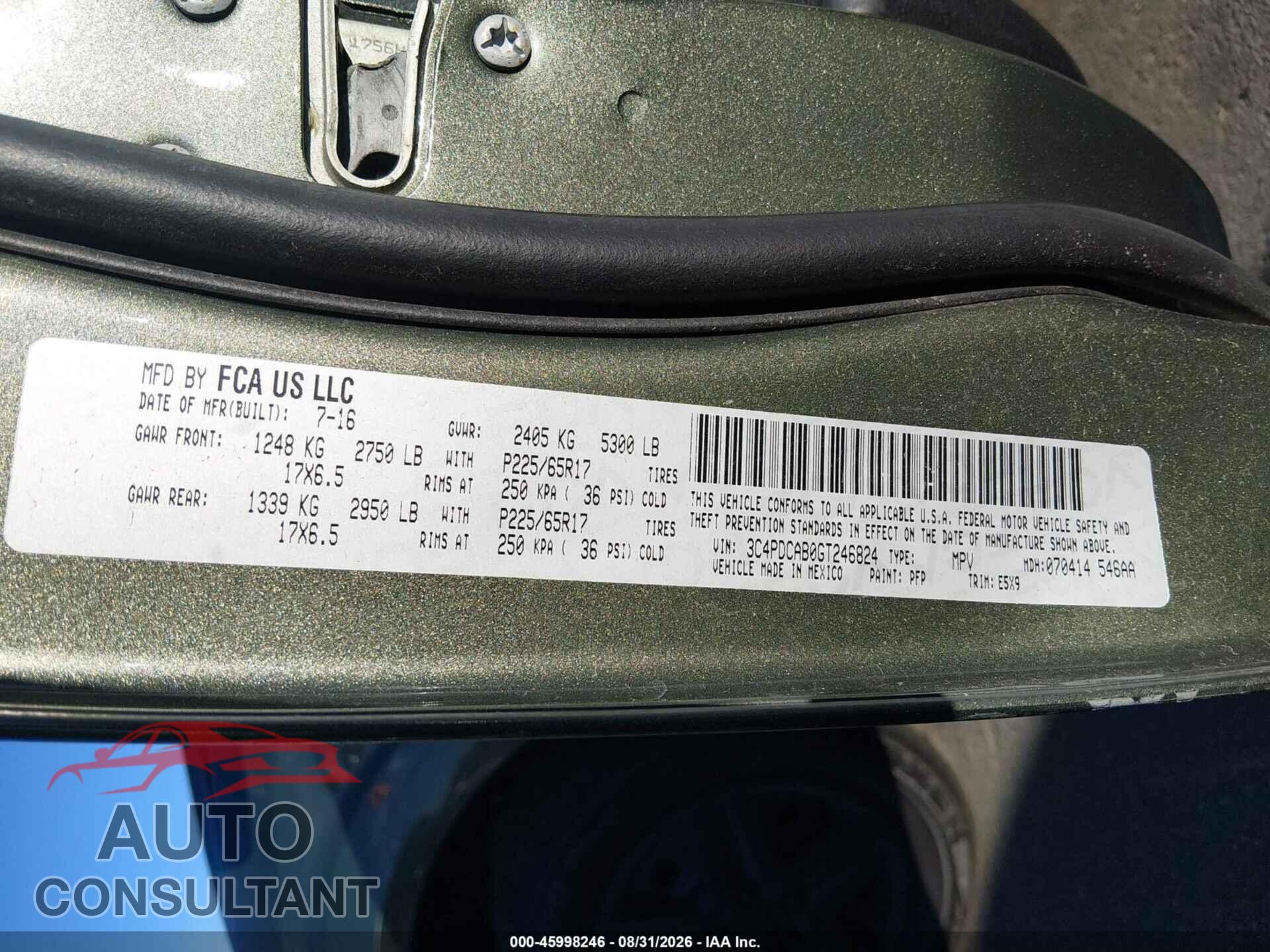 DODGE JOURNEY 2016 - 3C4PDCAB0GT246824