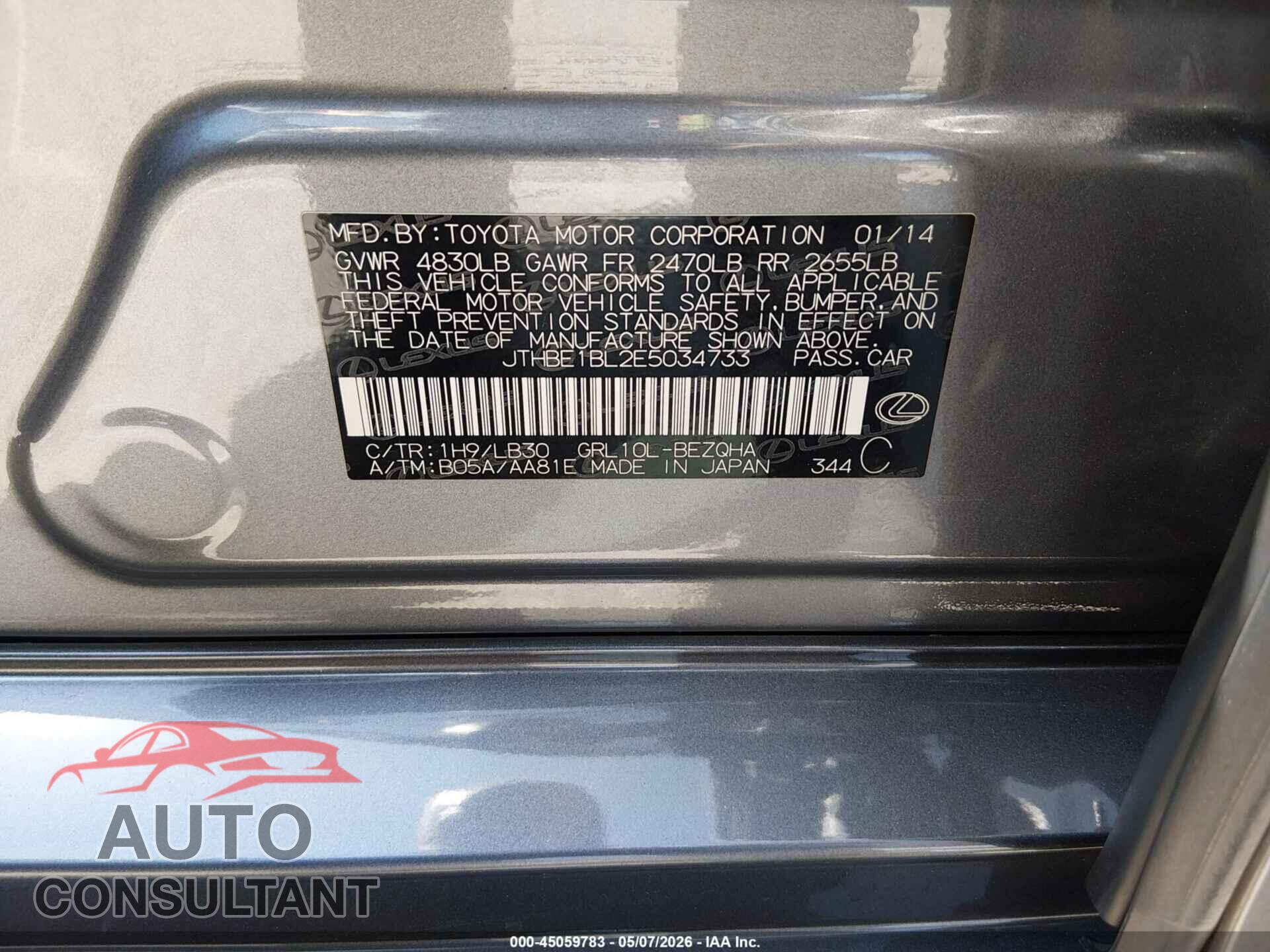 LEXUS GS 350 2014 - JTHBE1BL2E5034733