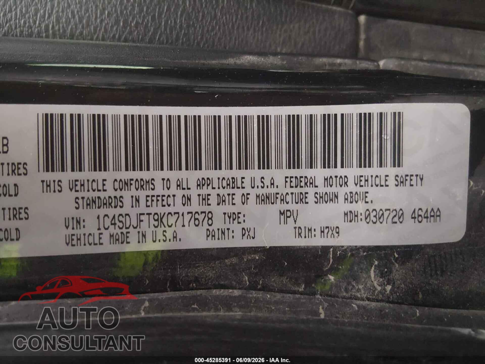 DODGE DURANGO 2019 - 1C4SDJFT9KC717678