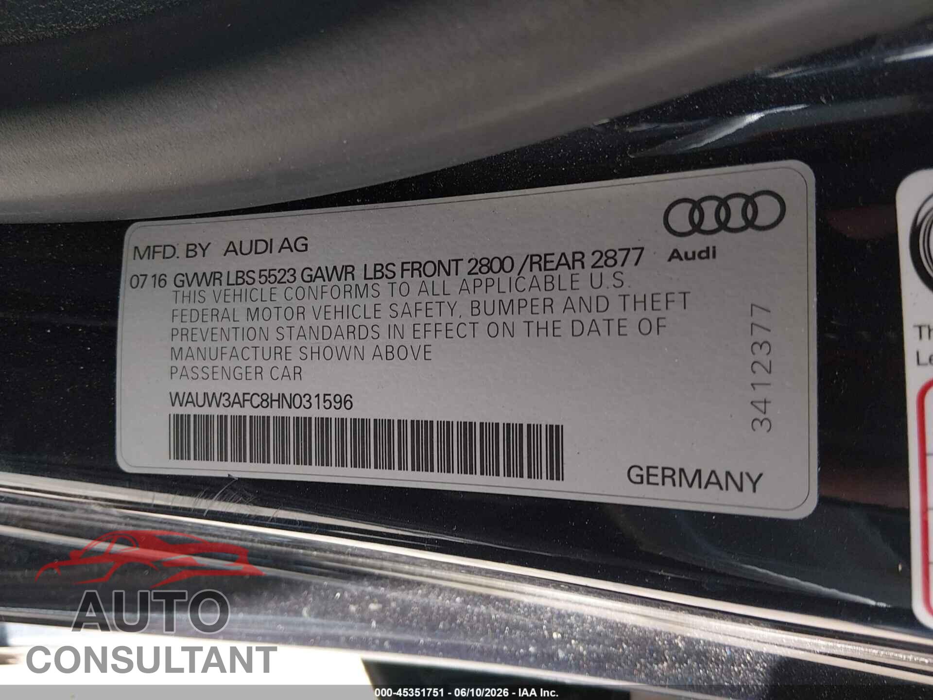 AUDI A7 2017 - WAUW3AFC8HN031596