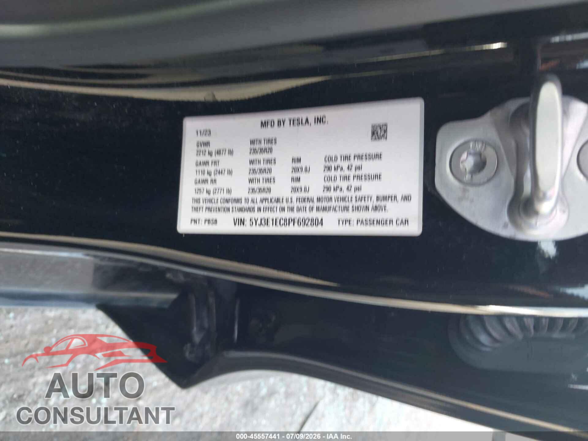 TESLA MODEL 3 2023 - 5YJ3E1EC8PF692804