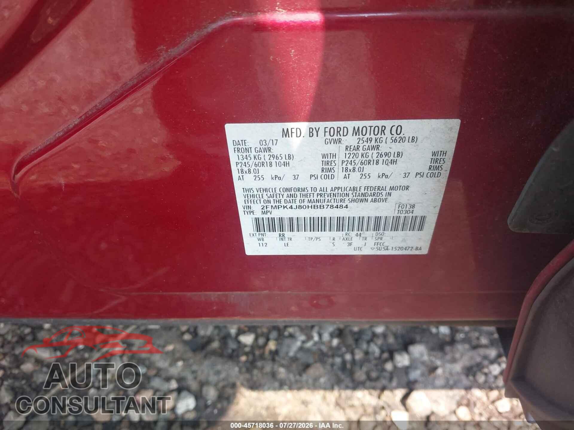 FORD EDGE 2017 - 2FMPK4J80HBB78484