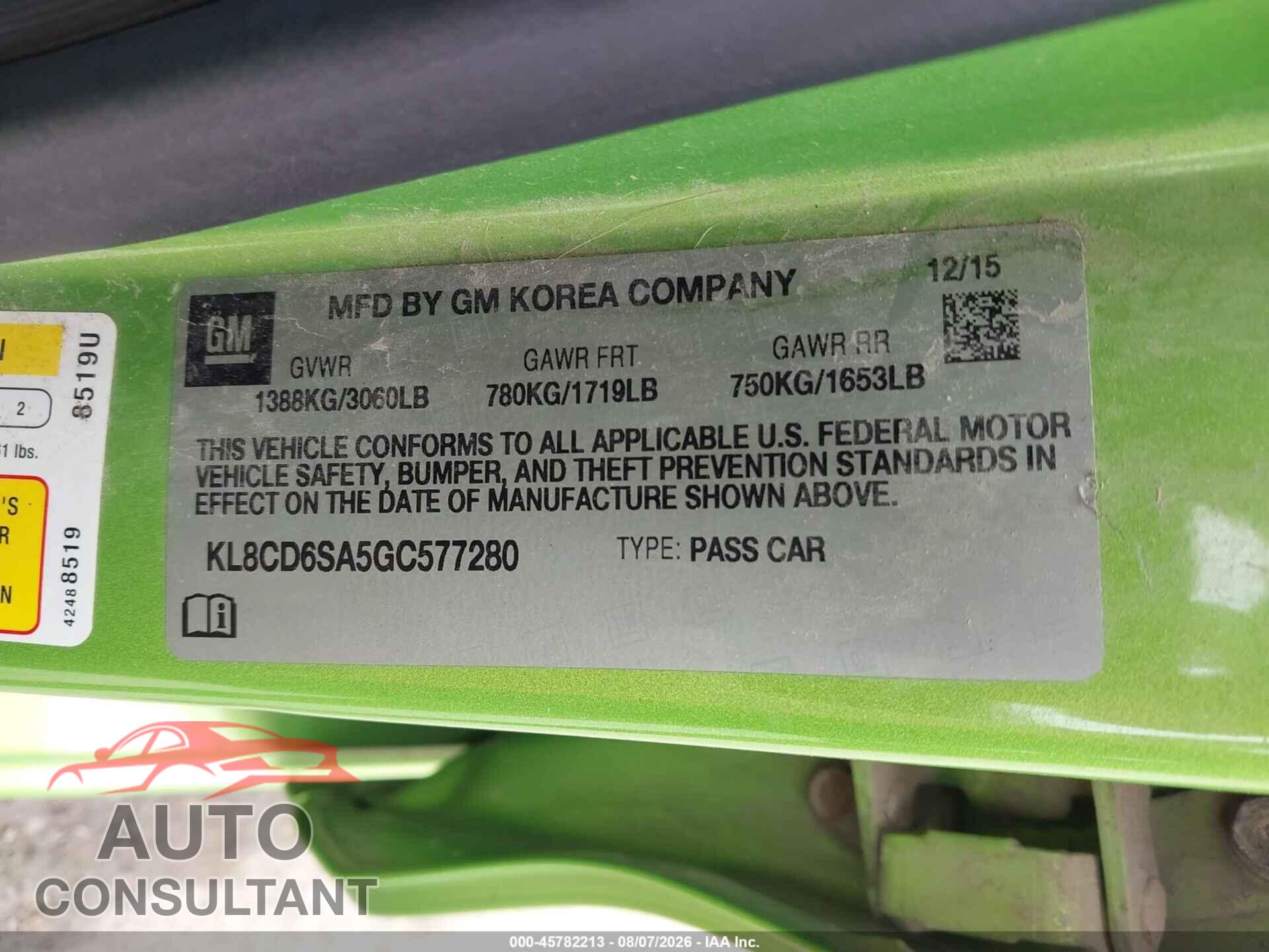 CHEVROLET SPARK 2016 - KL8CD6SA5GC577280