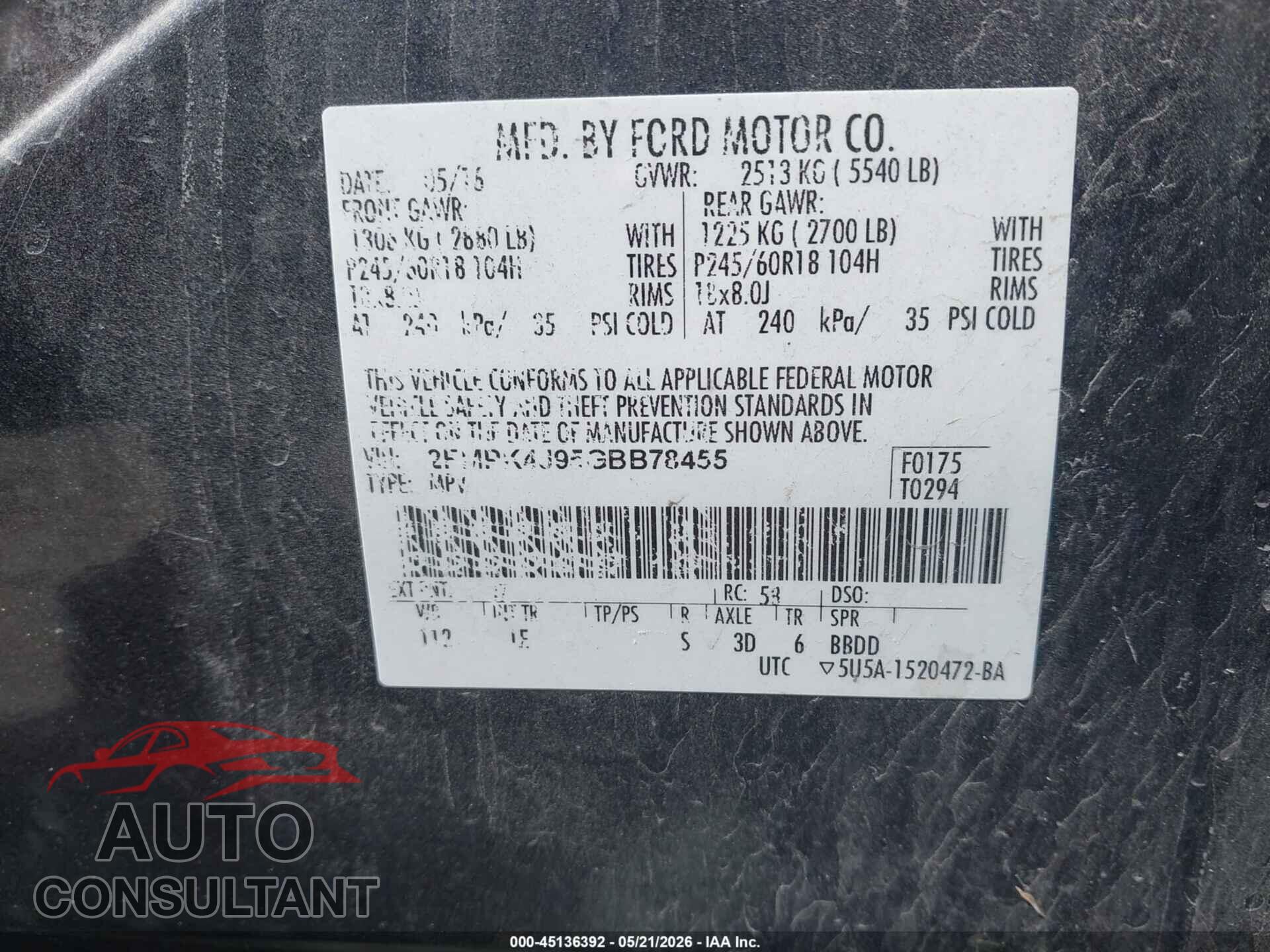FORD EDGE 2016 - 2FMPK4J95GBB78455