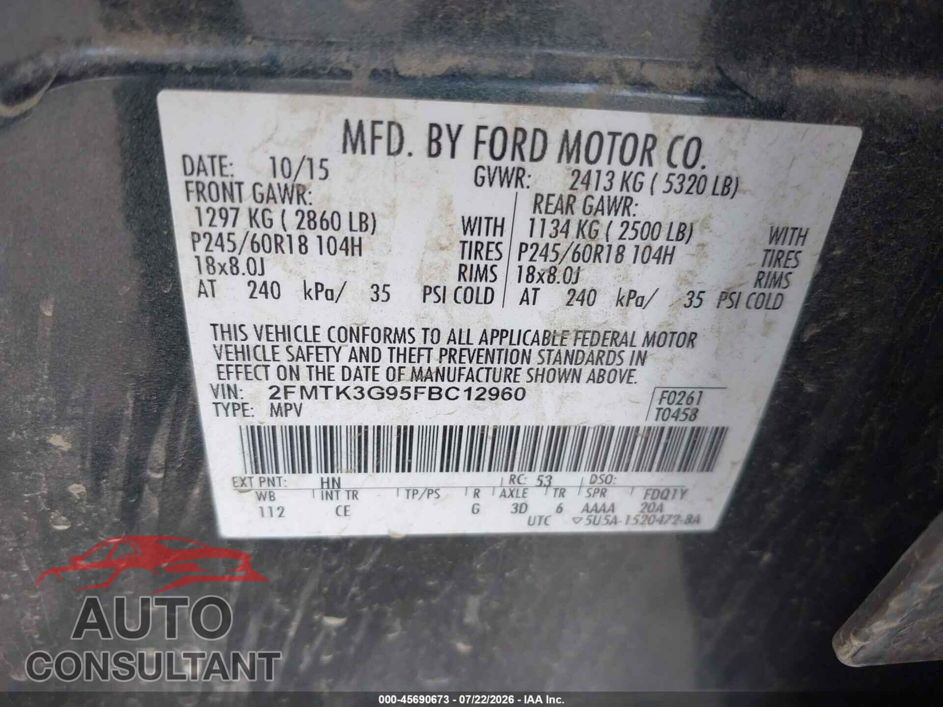 FORD EDGE 2015 - 2FMTK3G95FBC12960