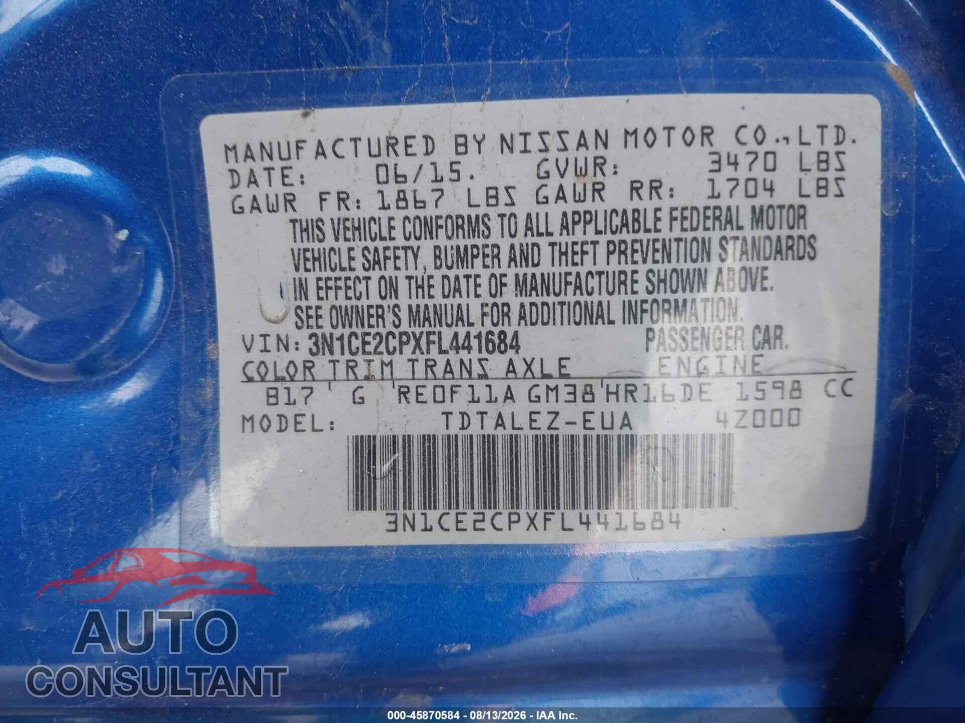 NISSAN VERSA NOTE 2015 - 3N1CE2CPXFL441684