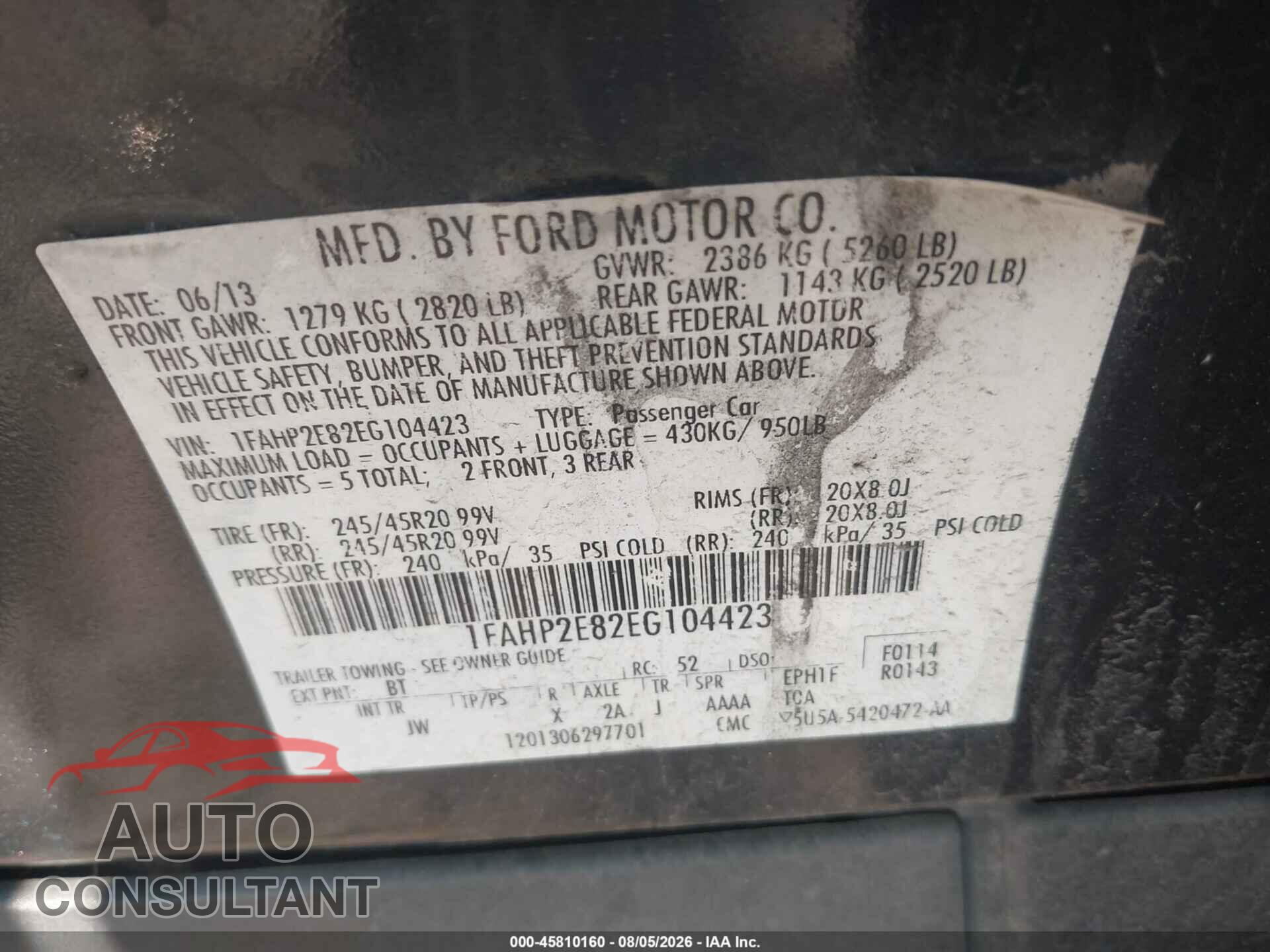 FORD TAURUS 2014 - 1FAHP2E82EG104423