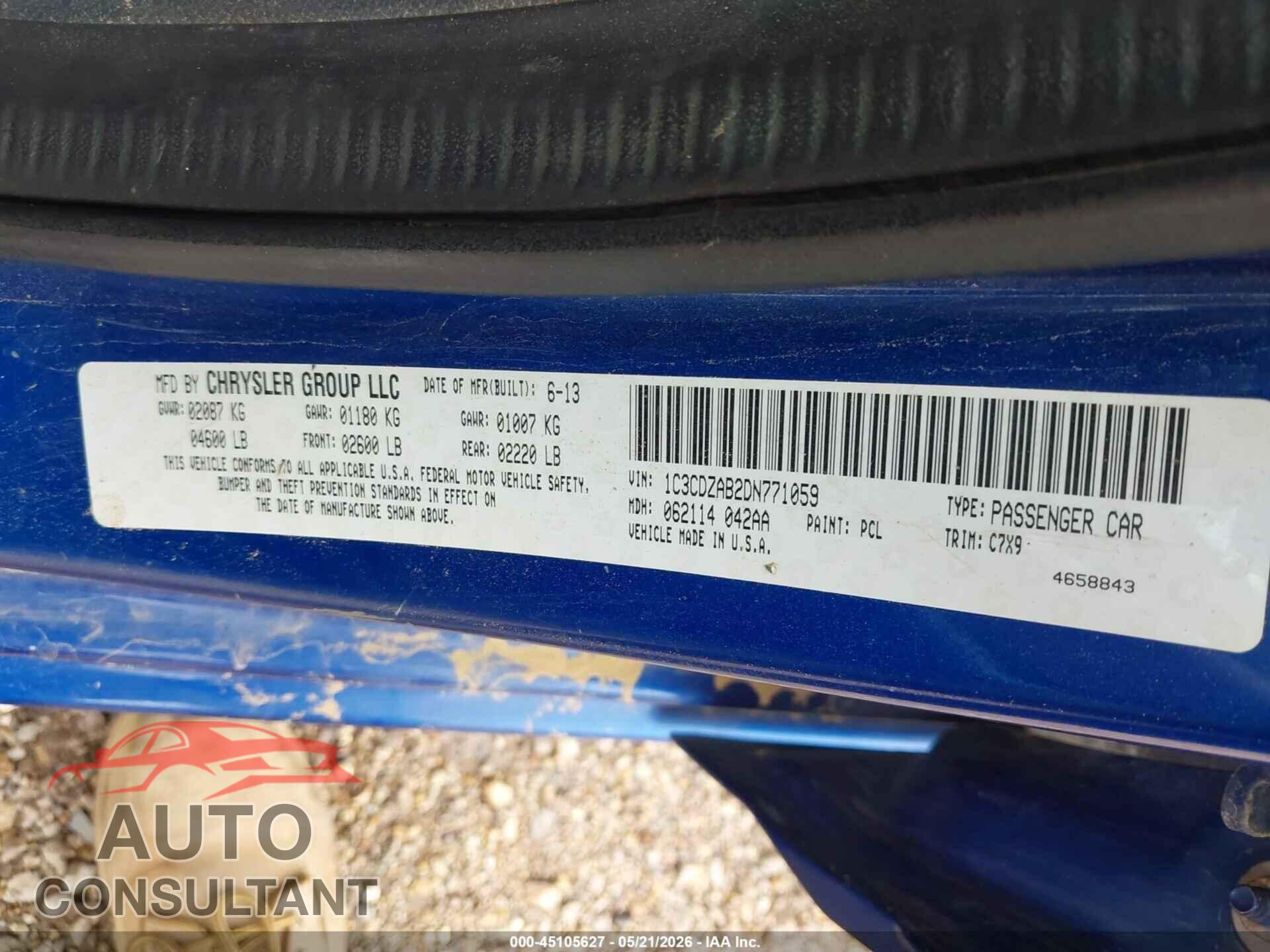 DODGE AVENGER 2013 - 1C3CDZAB2DN771059