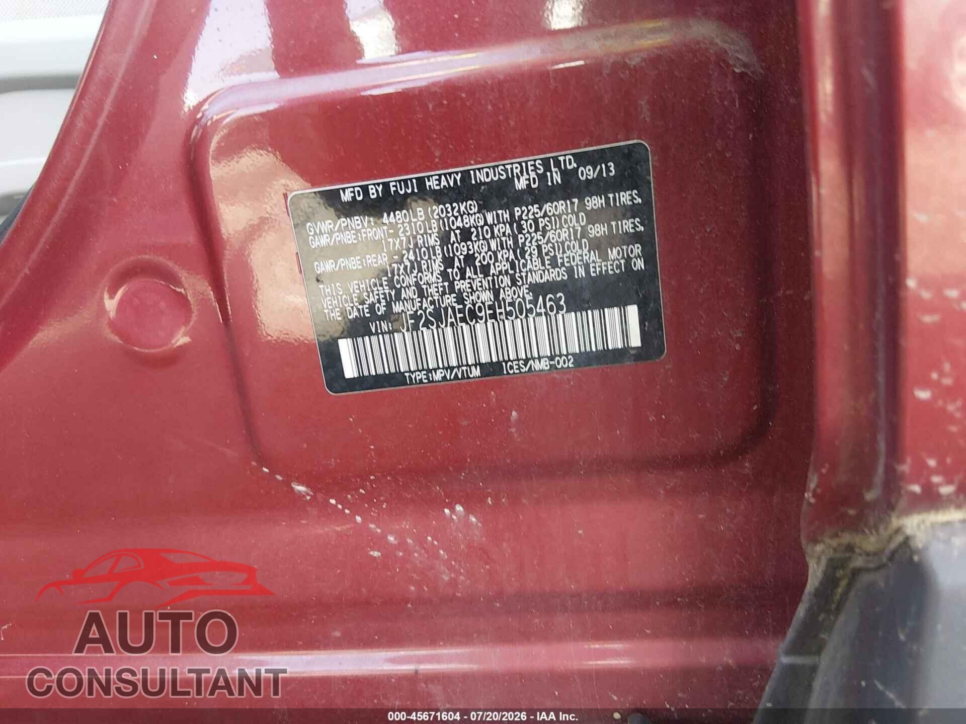 SUBARU FORESTER 2014 - JF2SJAEC9EH505463