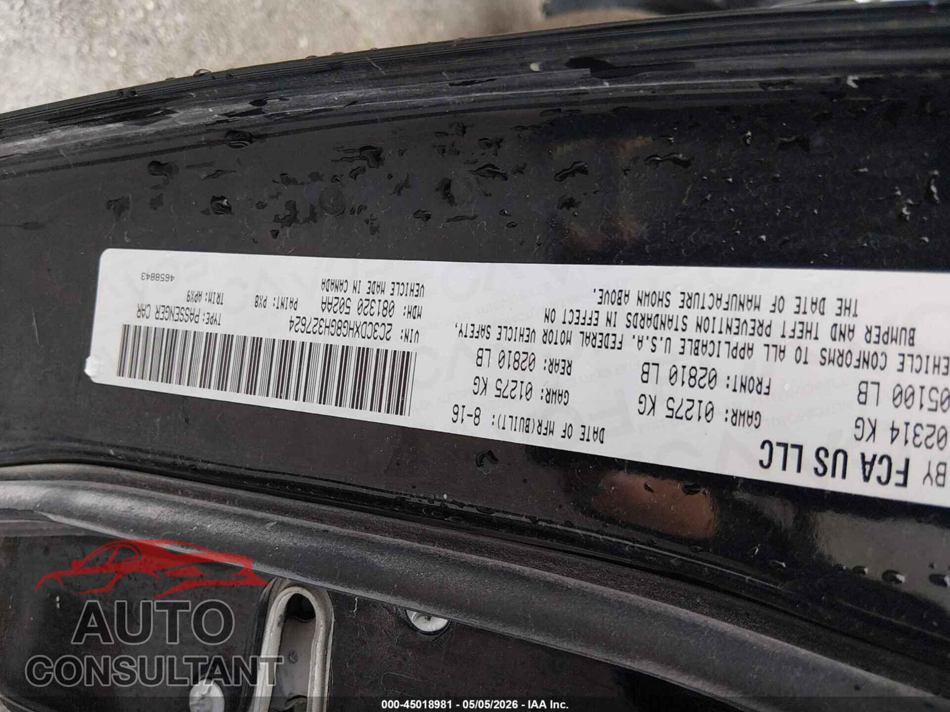 DODGE CHARGER 2016 - 2C3CDXHG8GH327624
