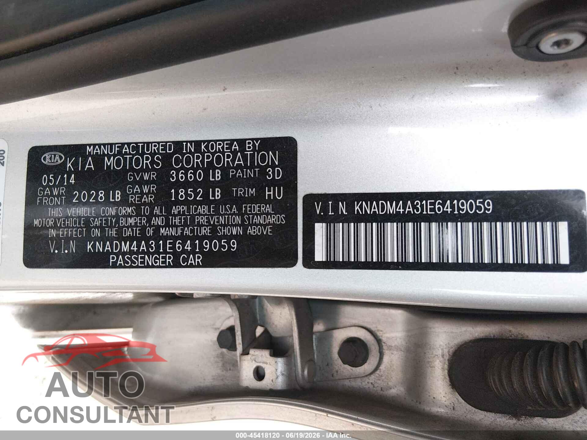 KIA RIO 2014 - KNADM4A31E6419059