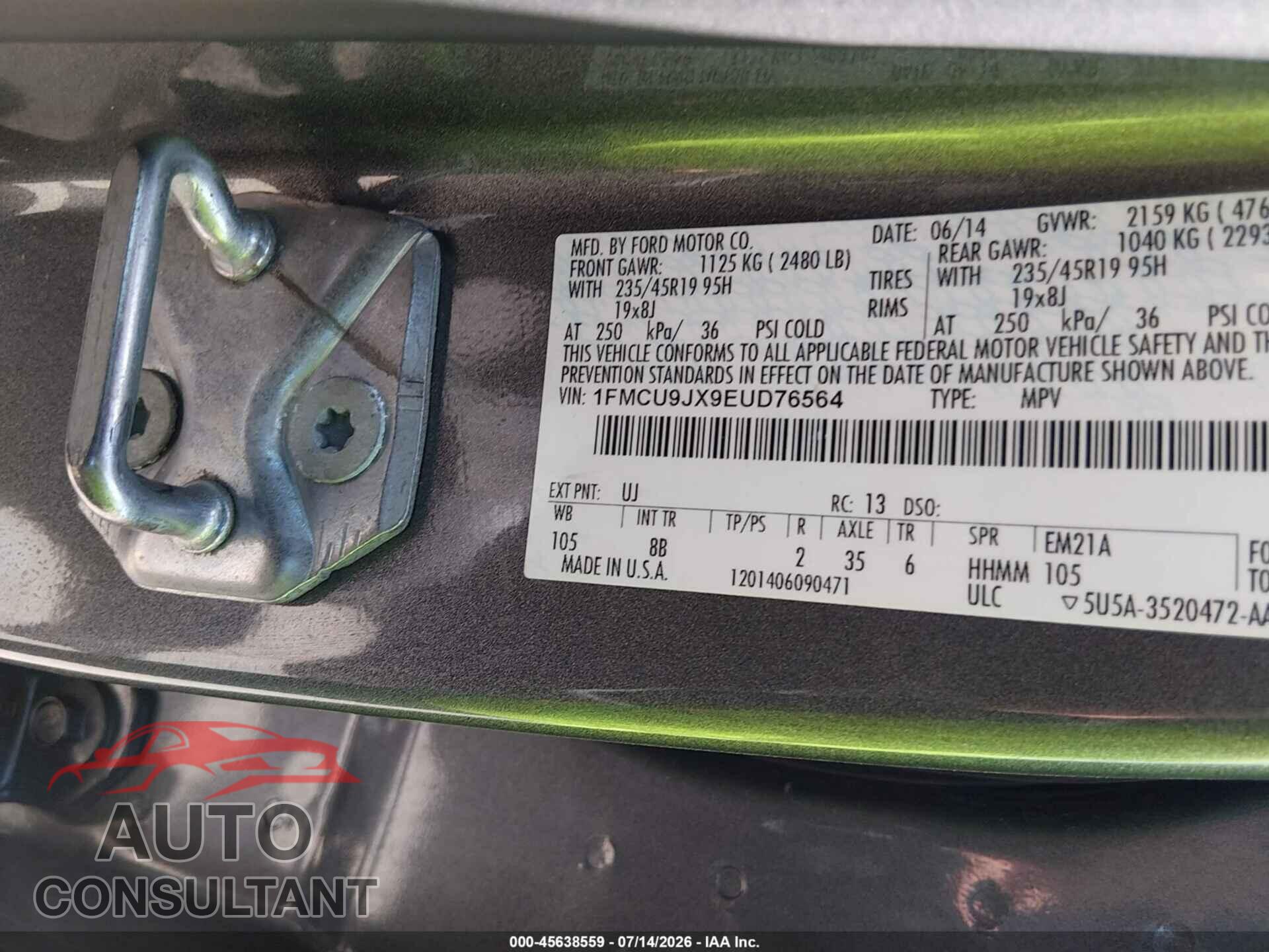 FORD ESCAPE 2014 - 1FMCU9JX9EUD76564