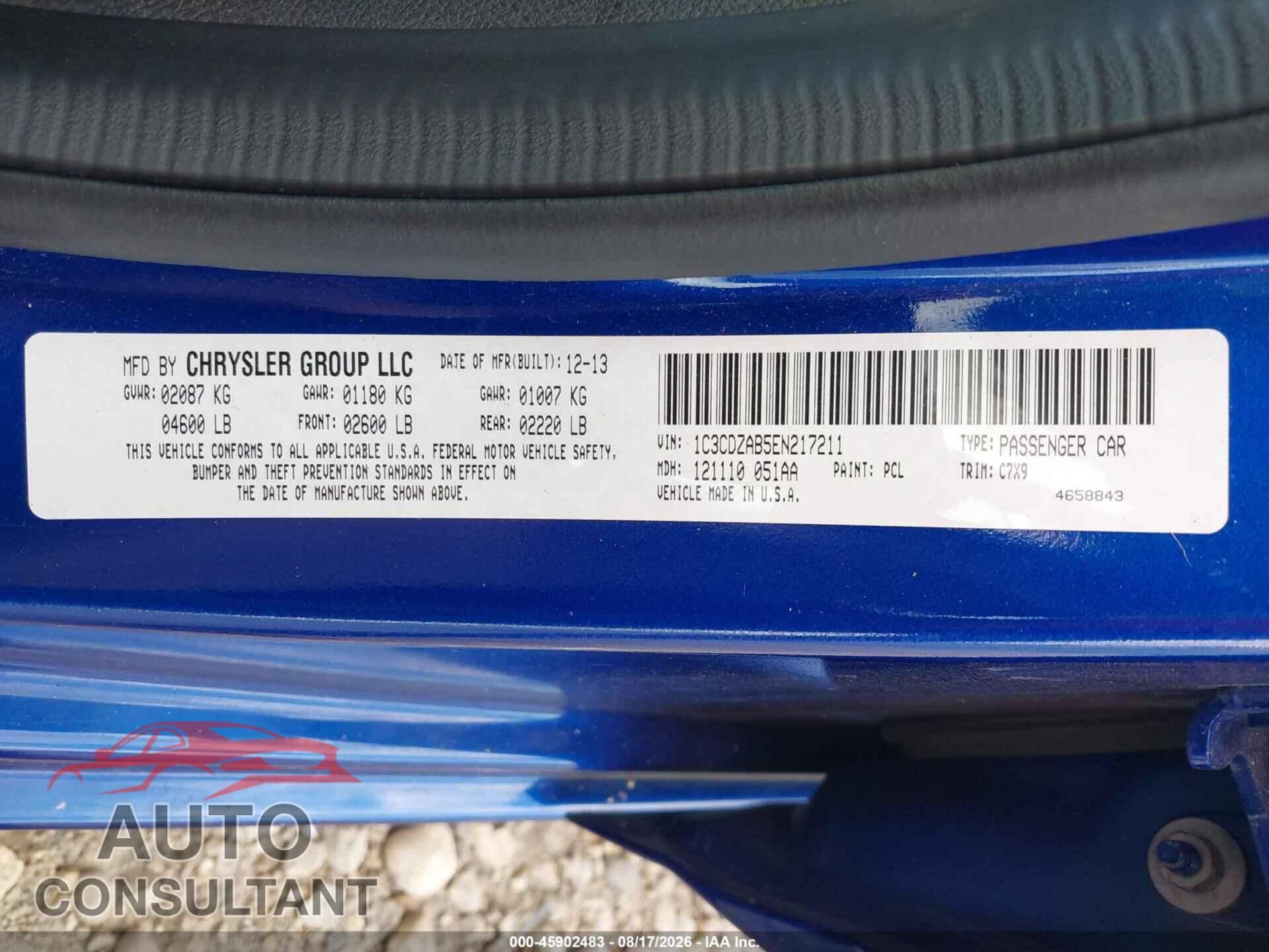 DODGE AVENGER 2014 - 1C3CDZAB5EN217211