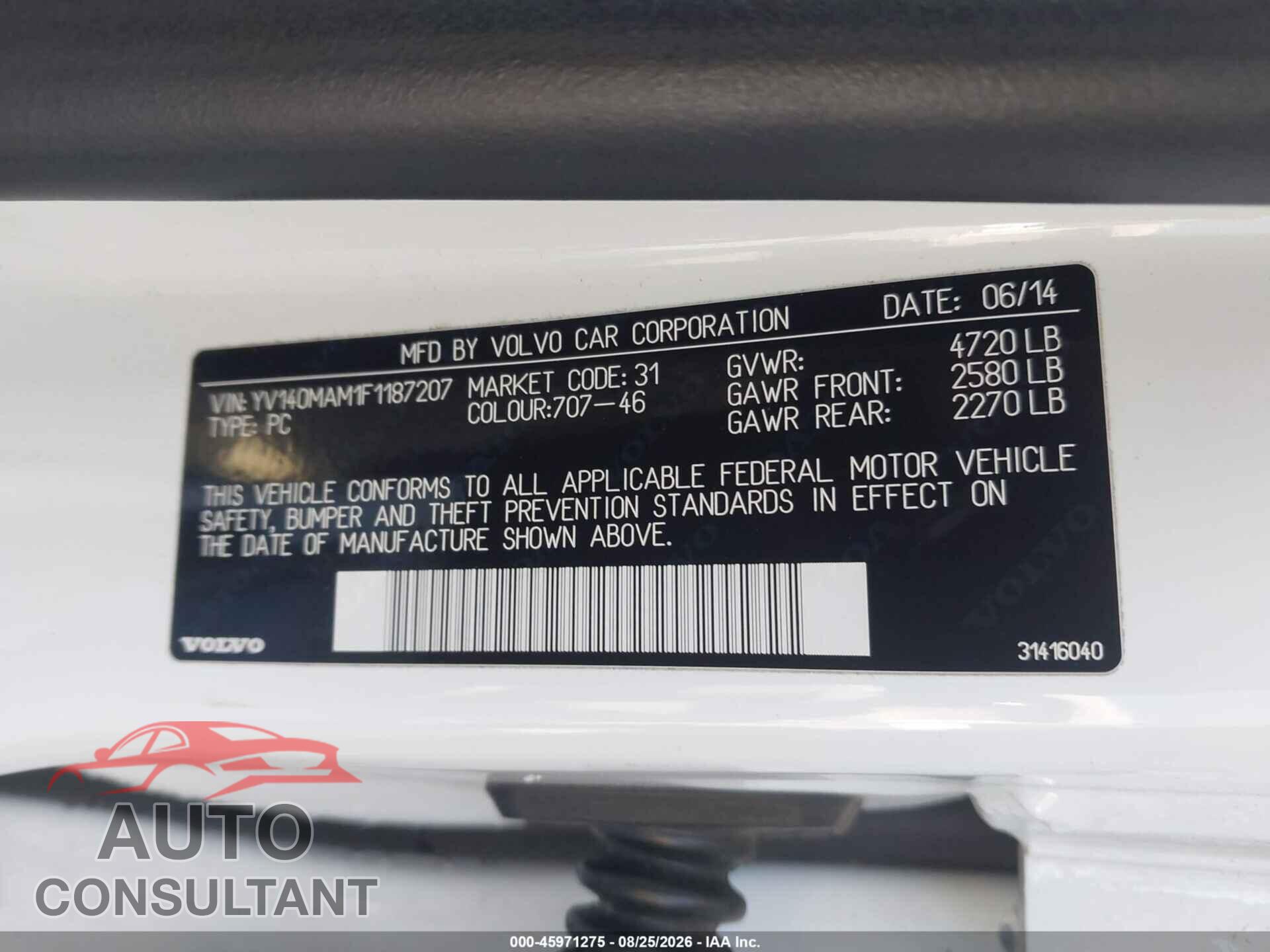 VOLVO S80 2015 - YV140MAM1F1187207
