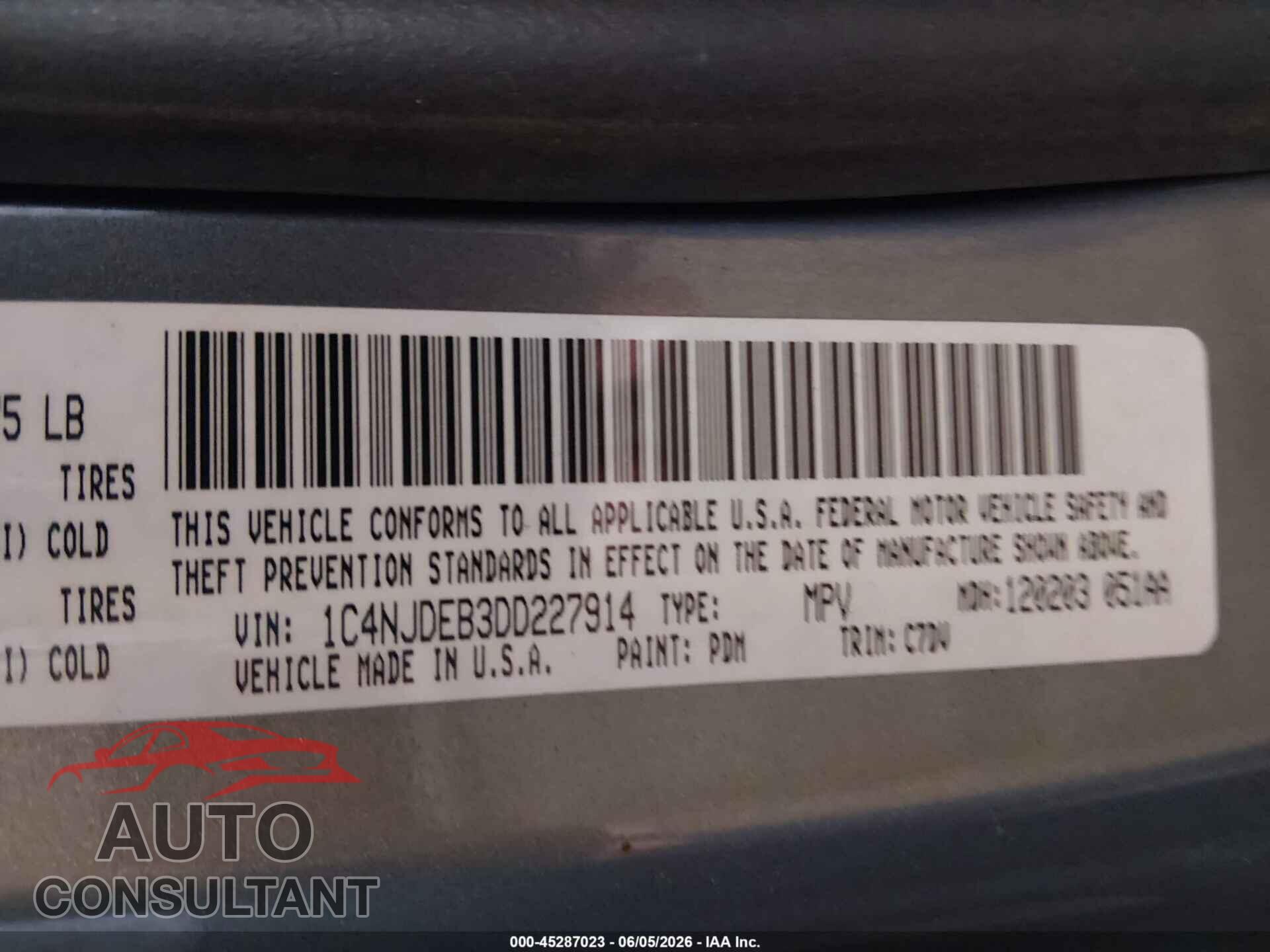 JEEP COMPASS 2013 - 1C4NJDEB3DD227914