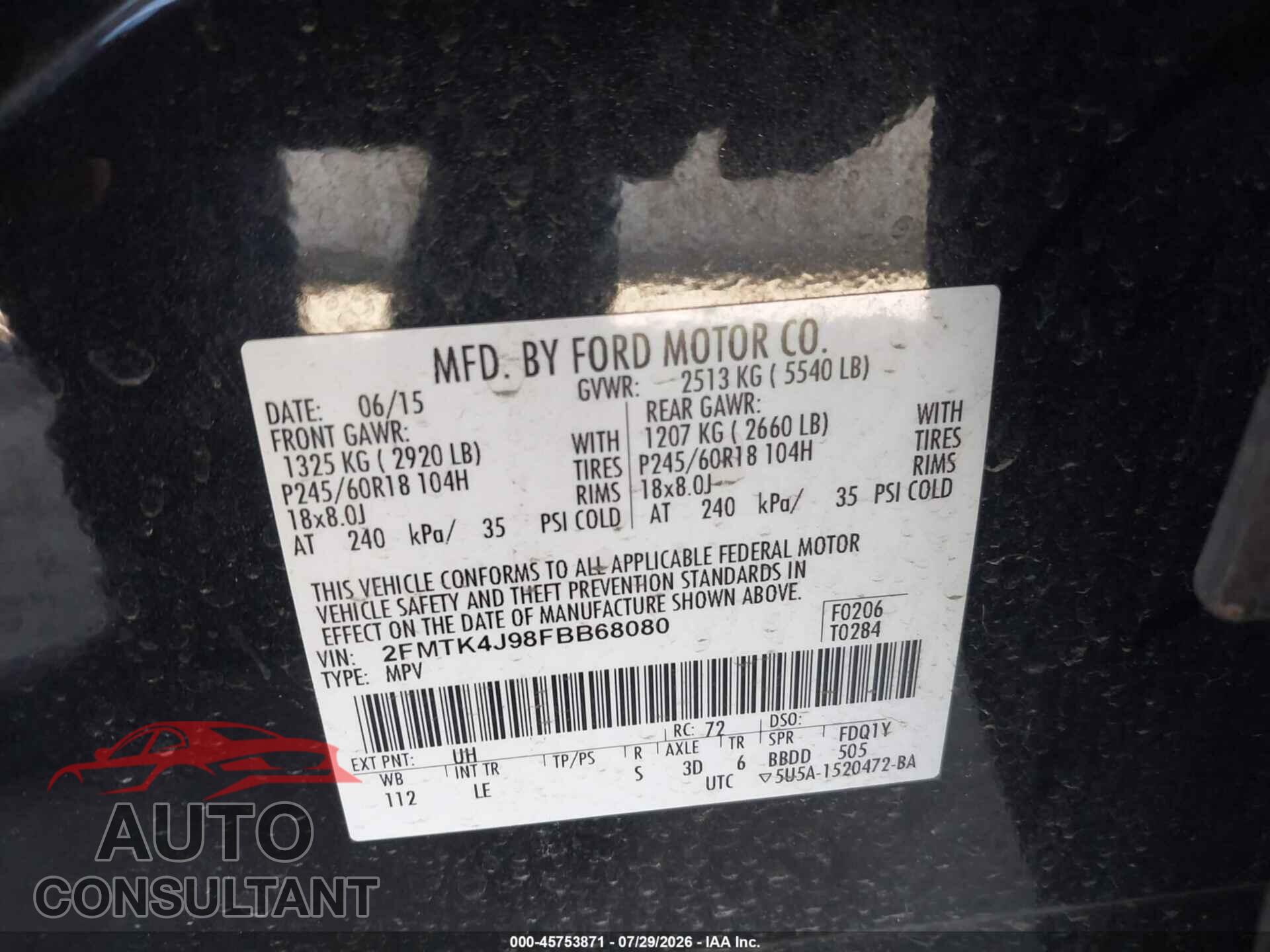 FORD EDGE 2015 - 2FMTK4J98FBB68080