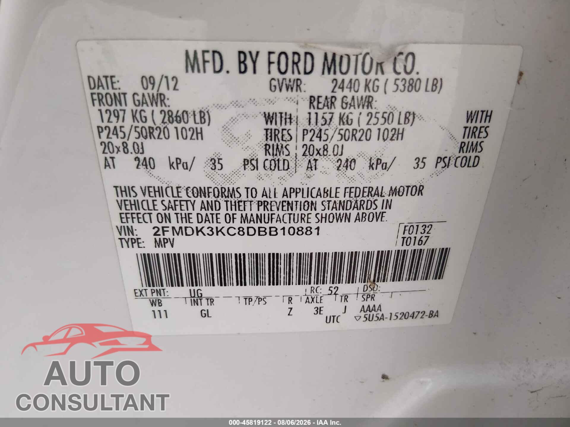 FORD EDGE 2013 - 2FMDK3KC8DBB10881