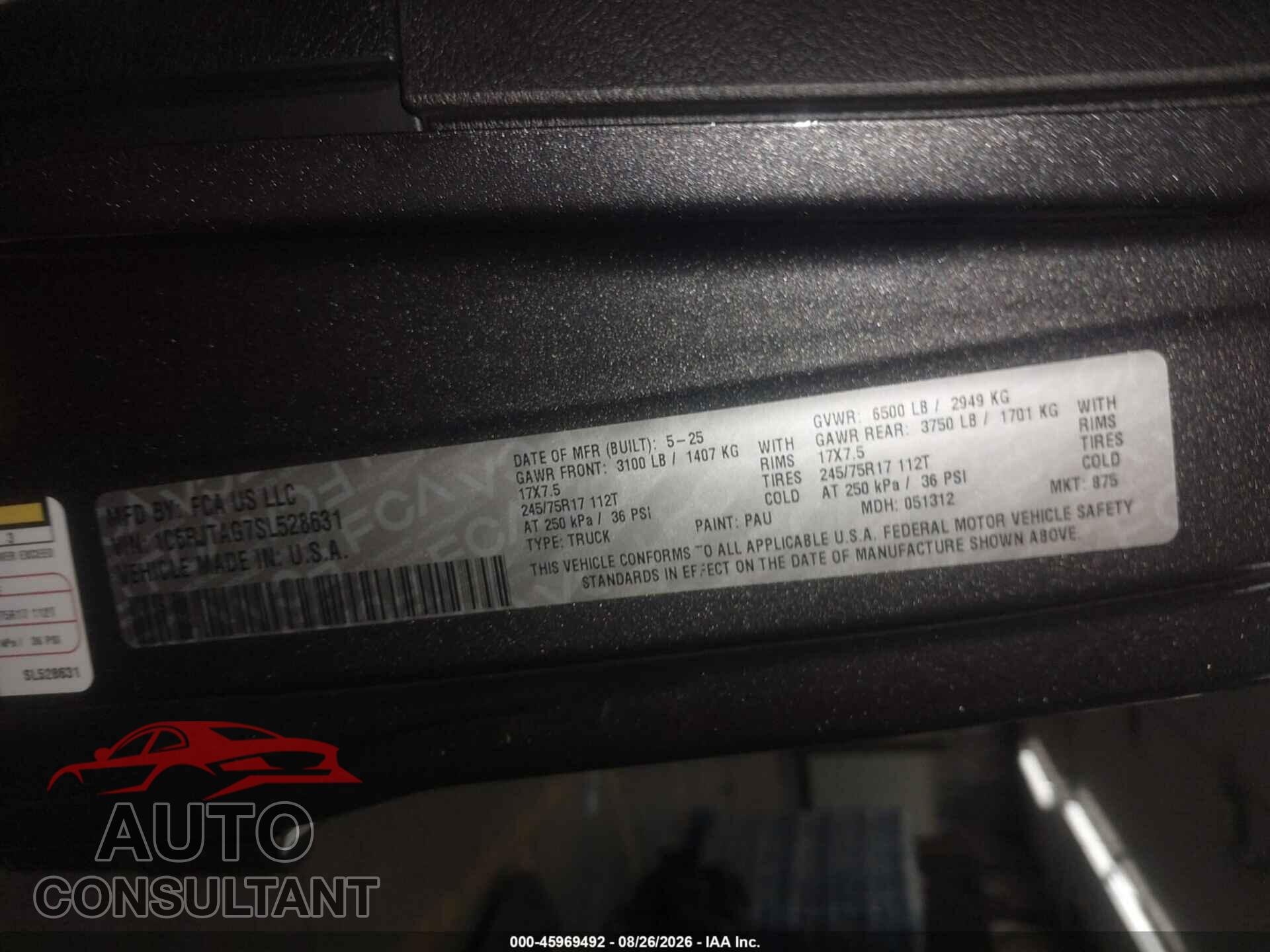 JEEP GLADIATOR 2025 - 1C6RJTAG7SL528631