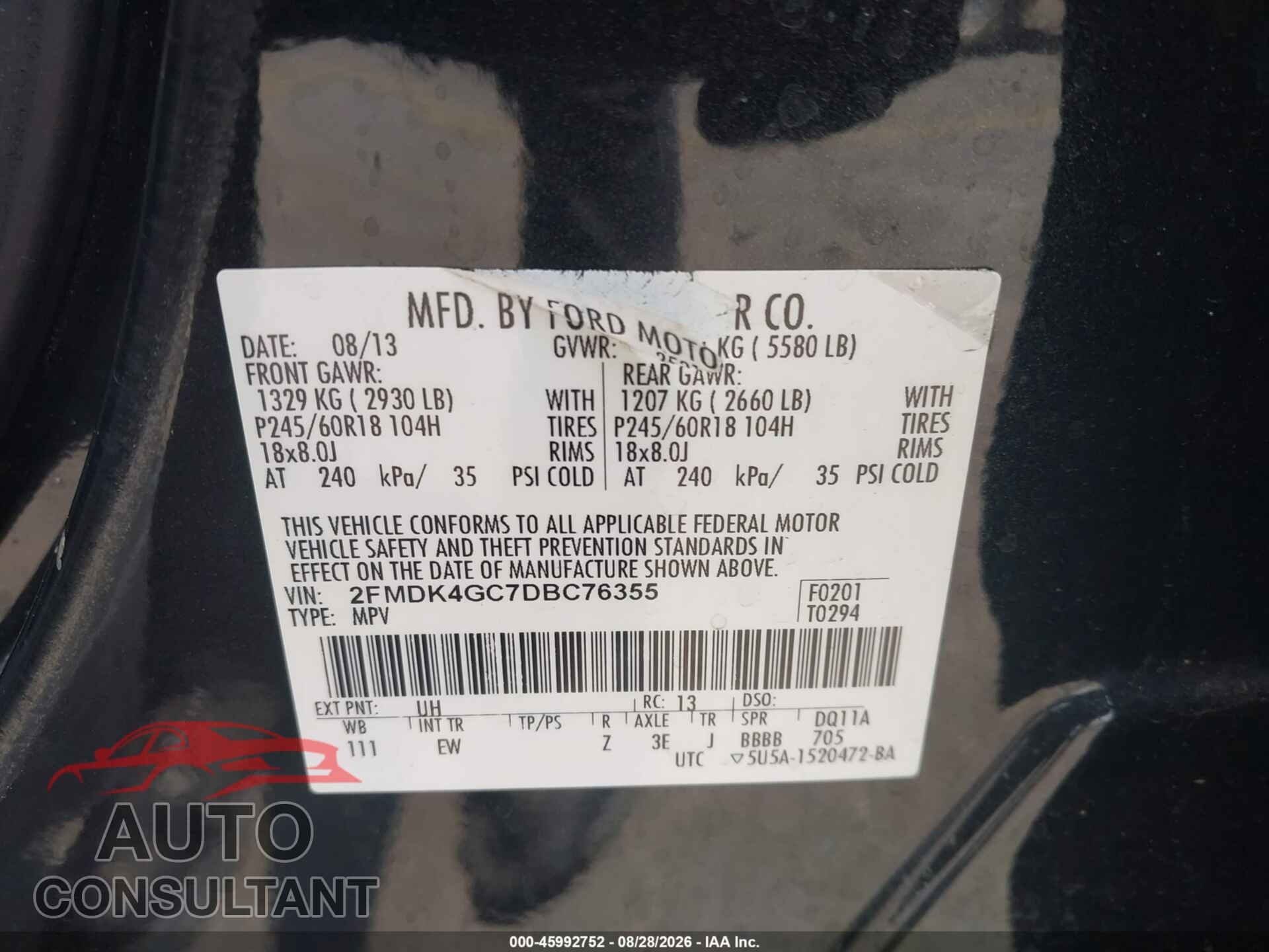 FORD EDGE 2013 - 2FMDK4GC7DBC76355