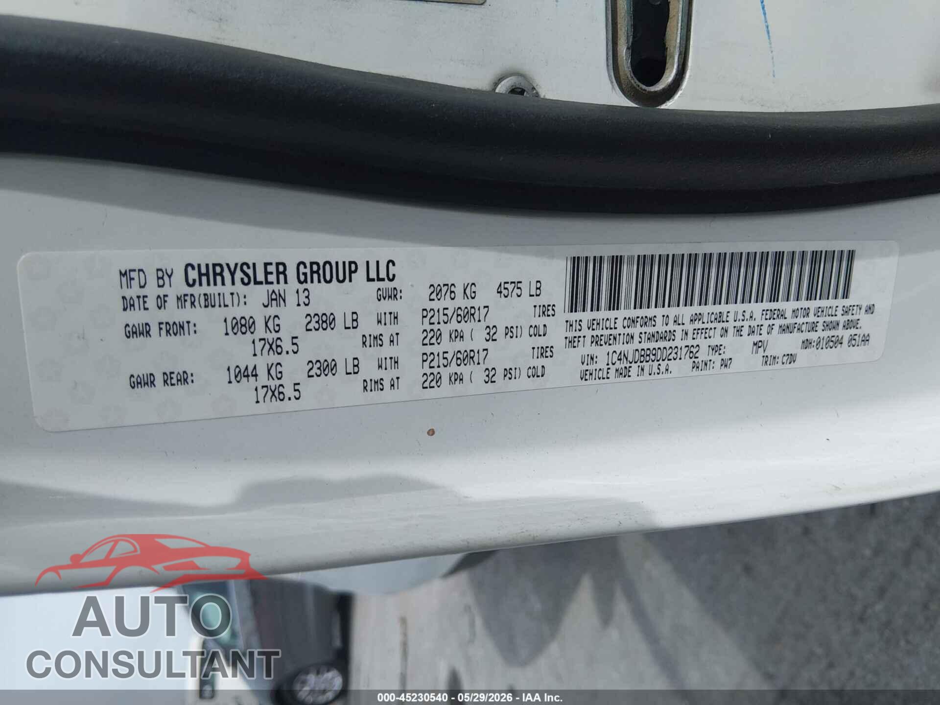 JEEP COMPASS 2013 - 1C4NJDBB9DD231762