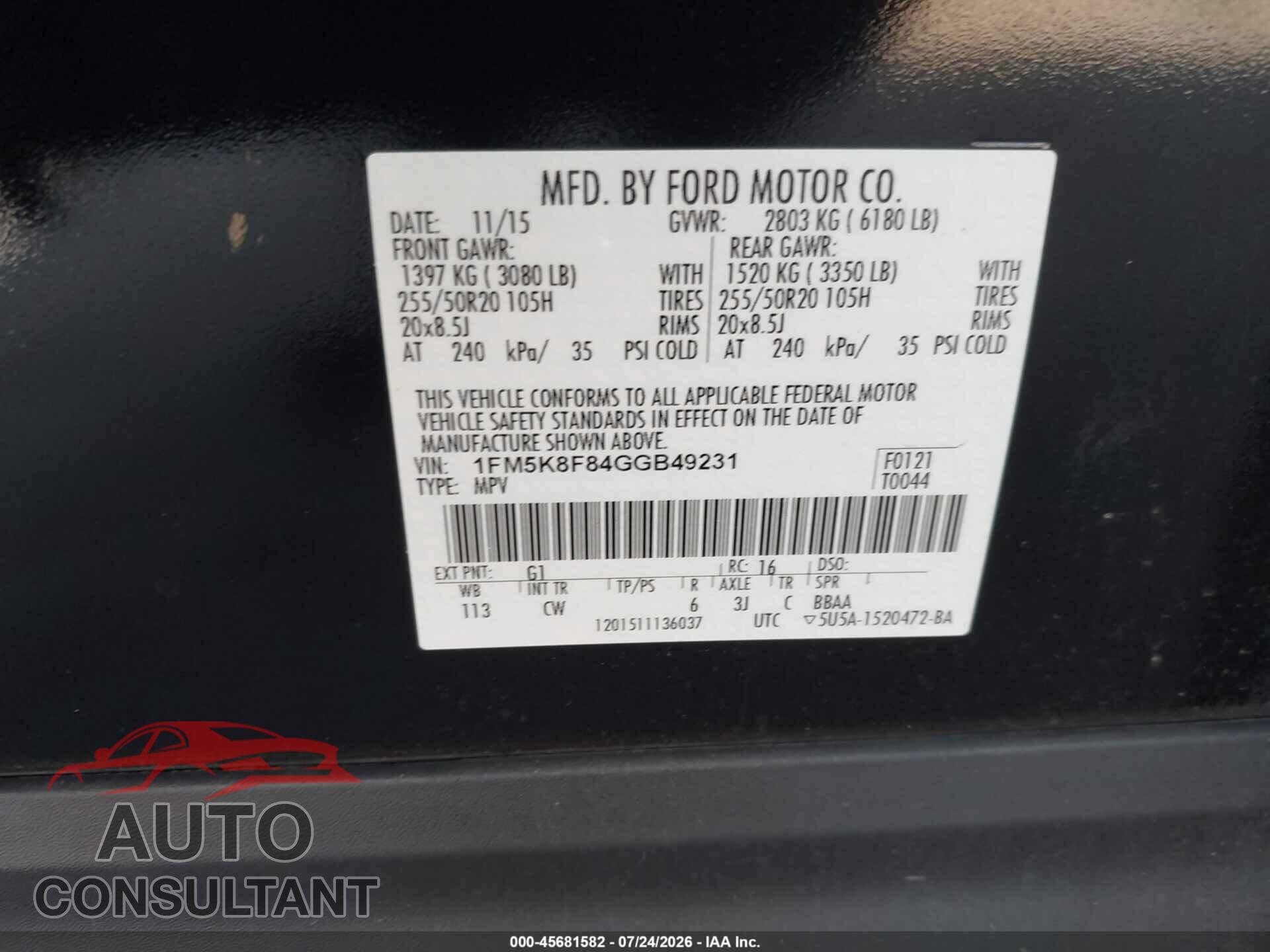 FORD EXPLORER 2016 - 1FM5K8F84GGB49231