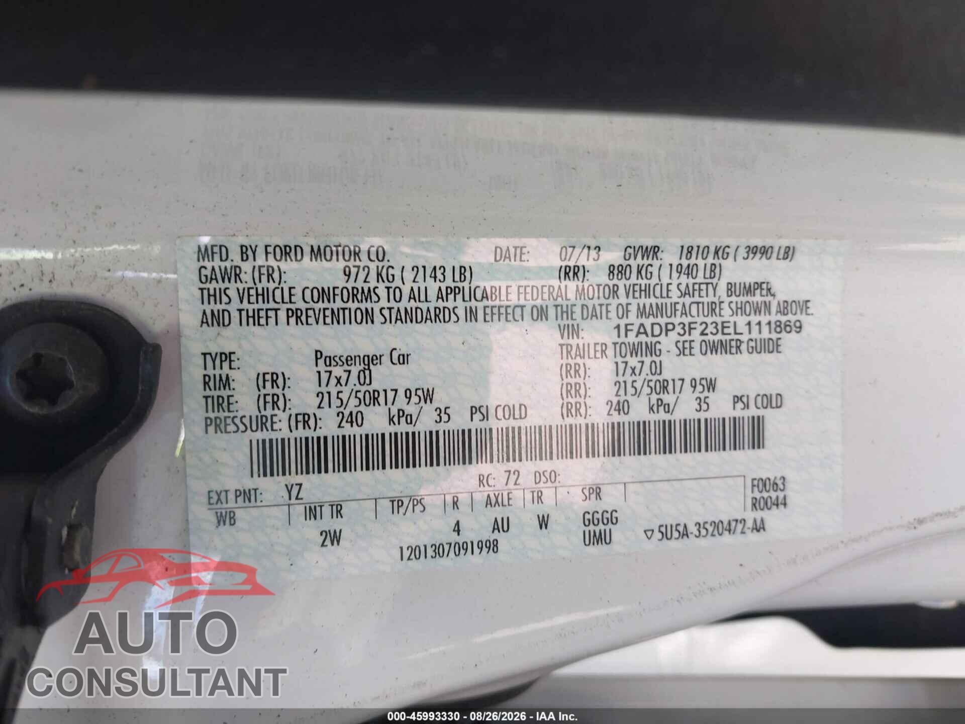 FORD FOCUS 2014 - 1FADP3F23EL111869