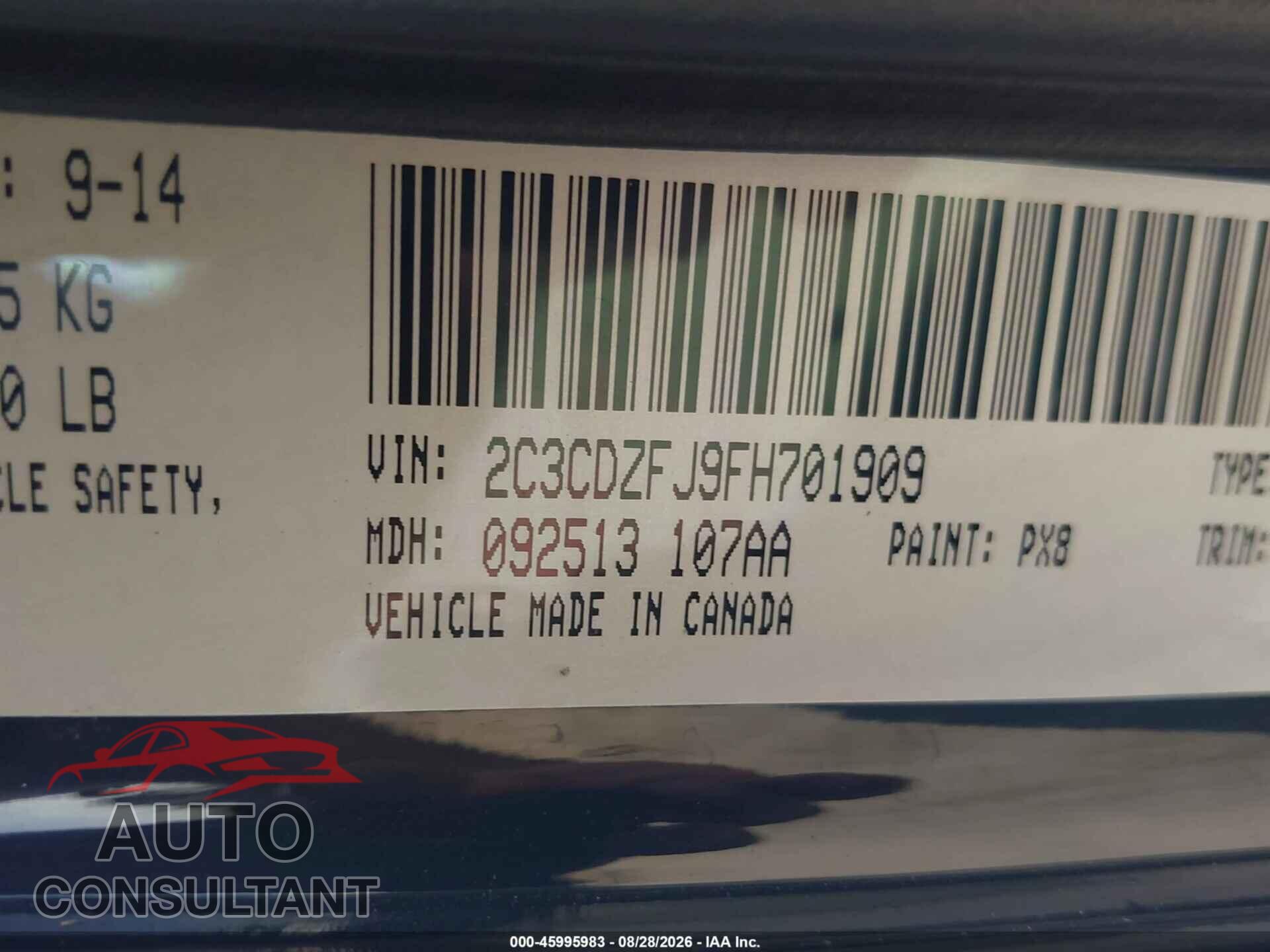 DODGE CHALLENGER 2015 - 2C3CDZFJ9FH701909