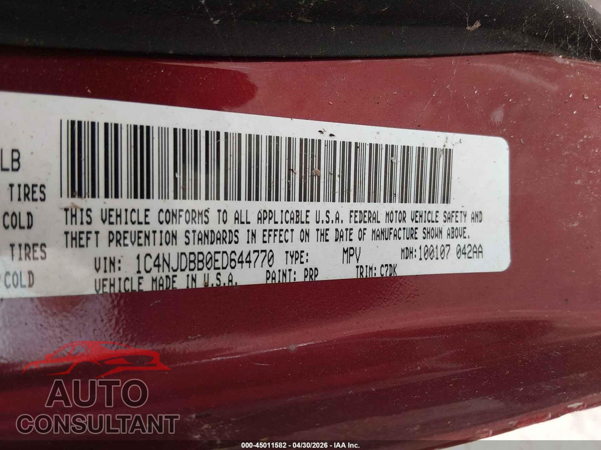 JEEP COMPASS 2014 - 1C4NJDBB0ED644770