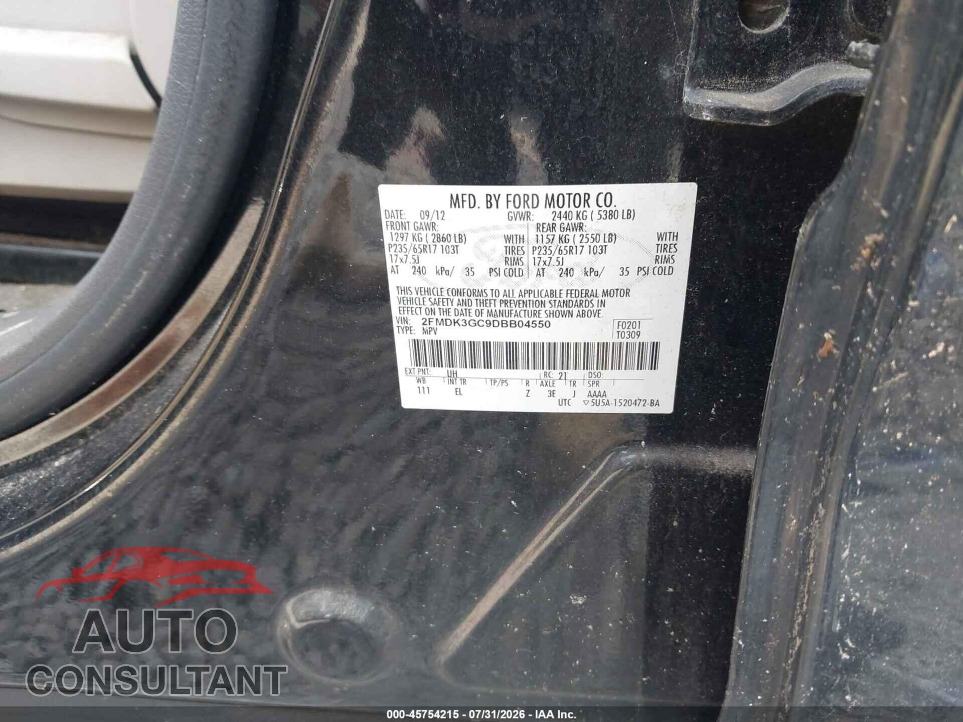 FORD EDGE 2013 - 2FMDK3GC9DBB04550