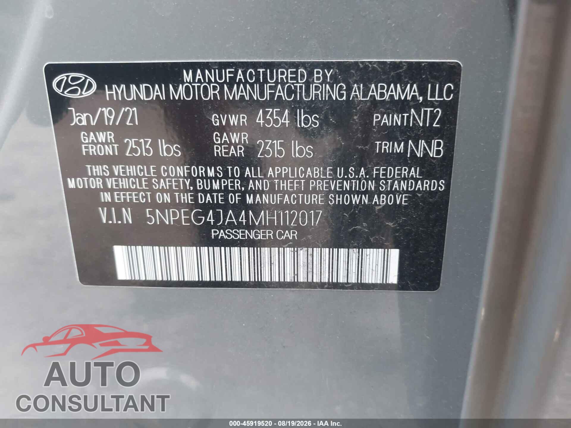 HYUNDAI SONATA 2021 - 5NPEG4JA4MH112017