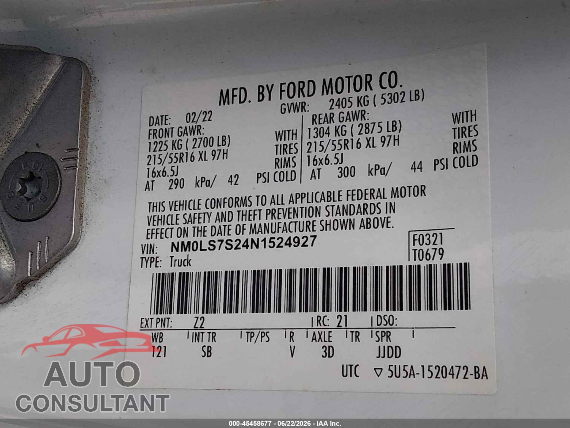 FORD TRANSIT CONNECT 2022 - NM0LS7S24N1524927