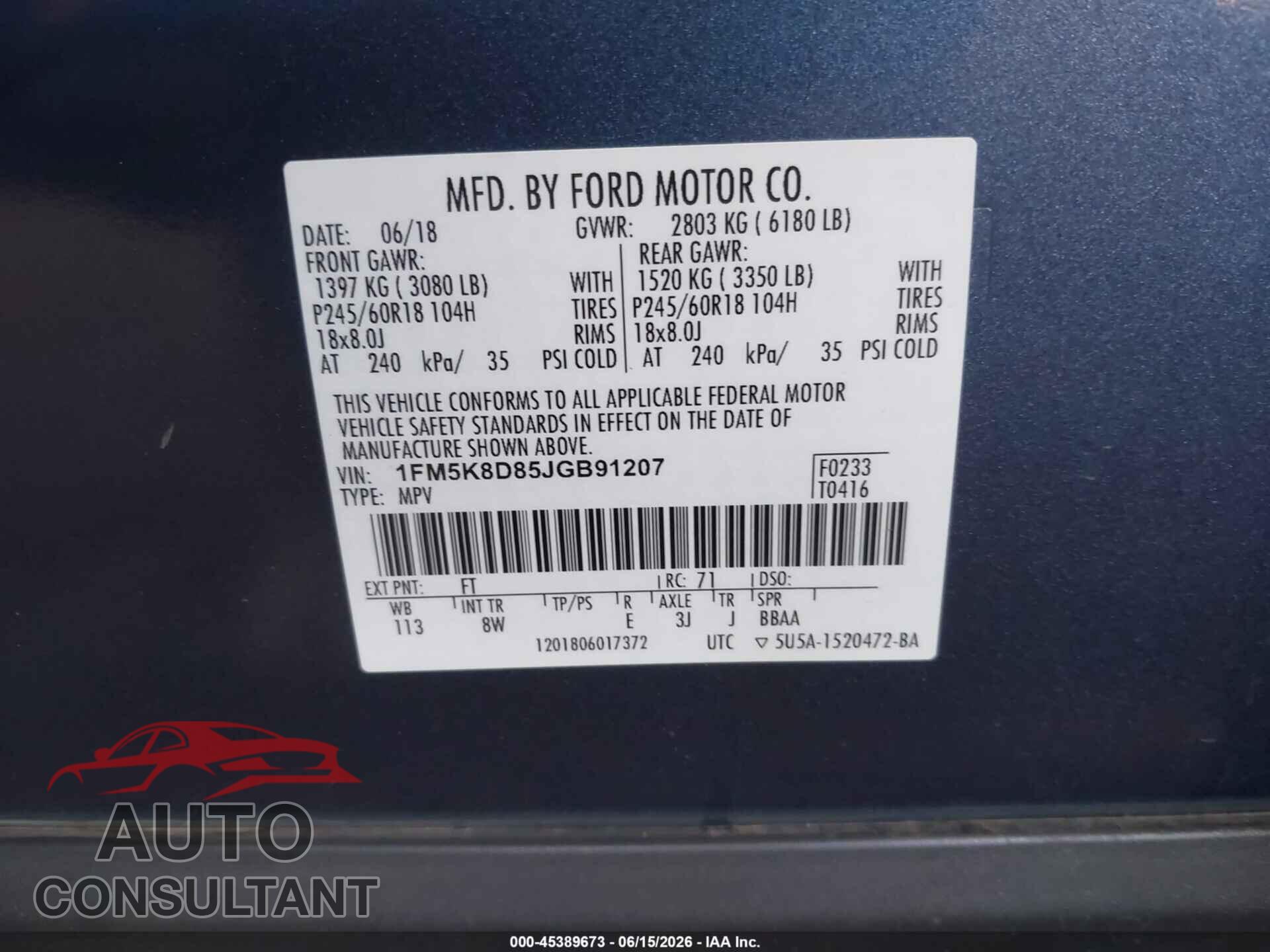 FORD EXPLORER 2018 - 1FM5K8D85JGB91207