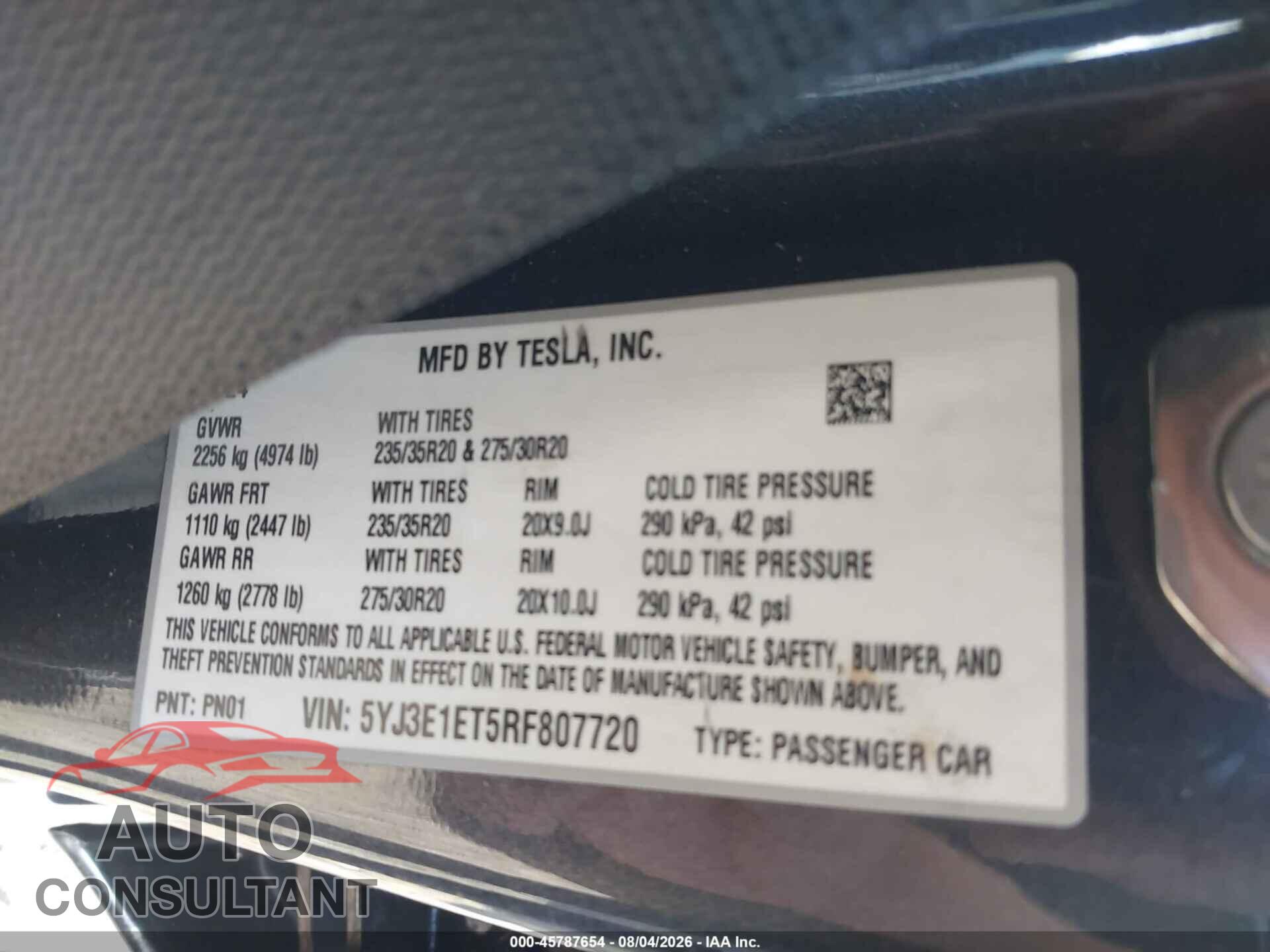 TESLA MODEL 3 2024 - 5YJ3E1ET5RF807720