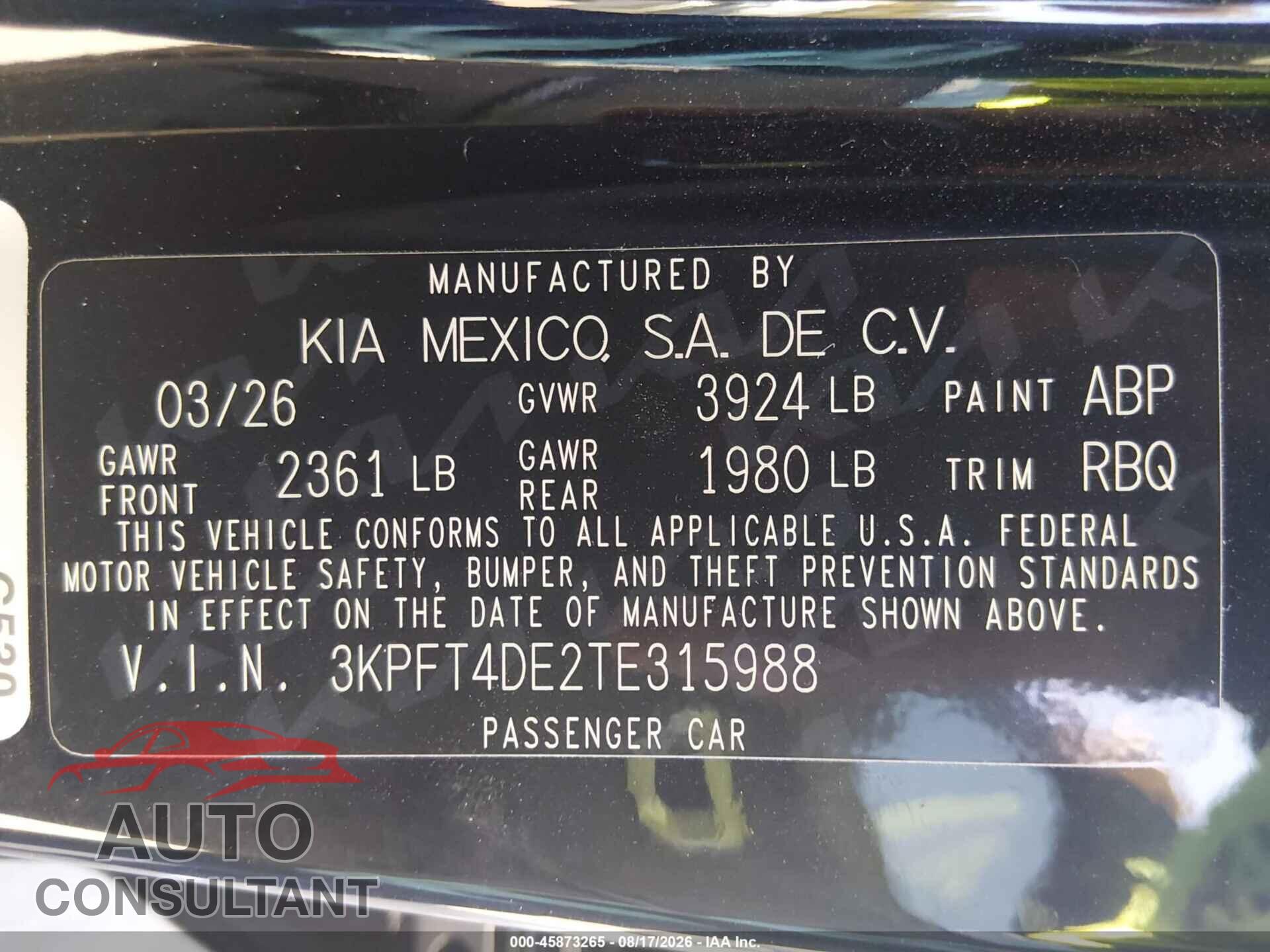 KIA K4 2026 - 3KPFT4DE2TE315988