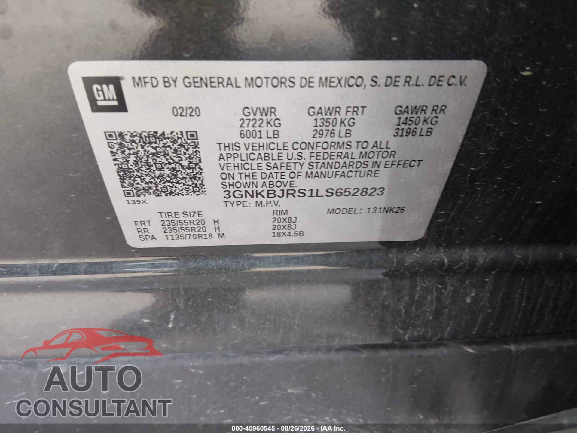 CHEVROLET BLAZER 2020 - 3GNKBJRS1LS652823