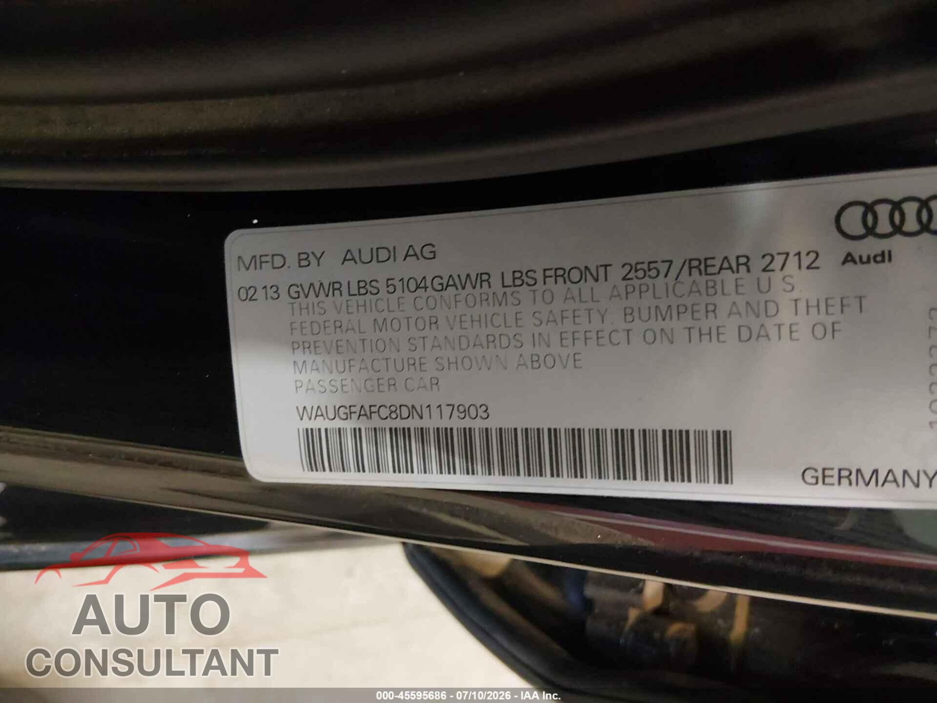 AUDI A6 2013 - WAUGFAFC8DN117903