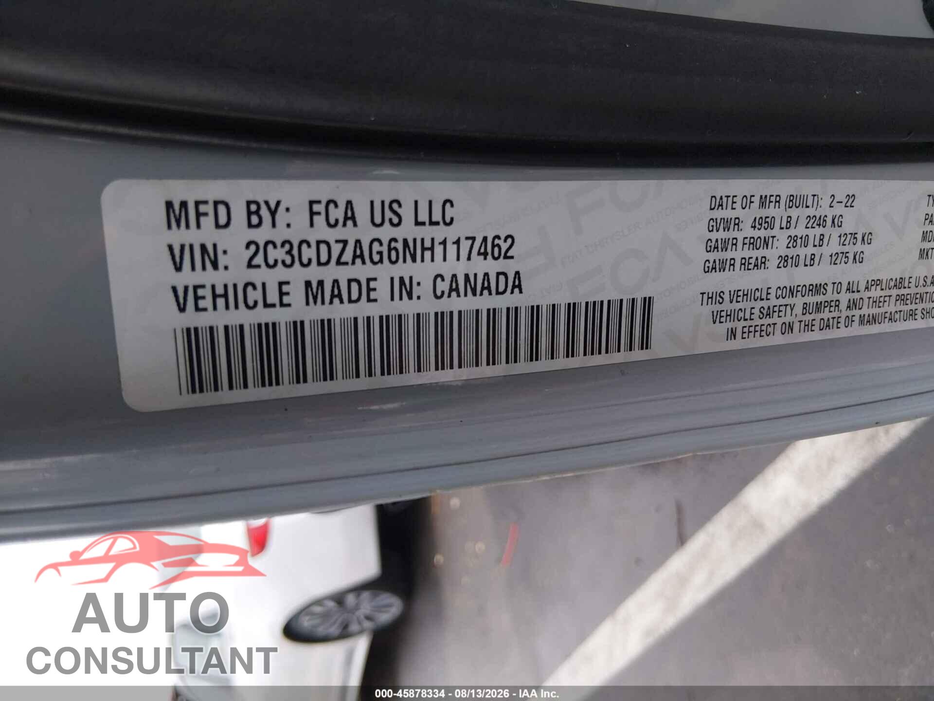 DODGE CHALLENGER 2022 - 2C3CDZAG6NH117462