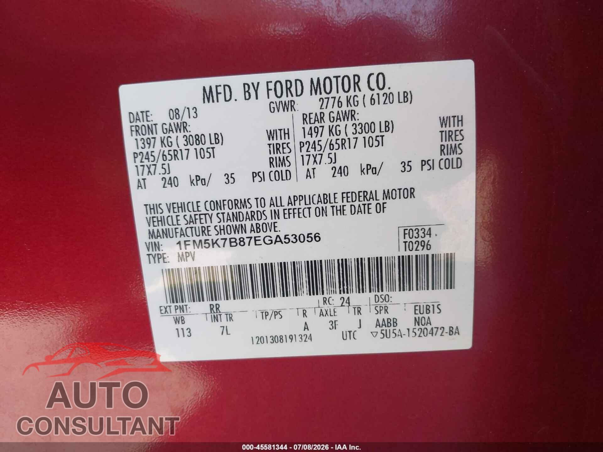 FORD EXPLORER 2014 - 1FM5K7B87EGA53056