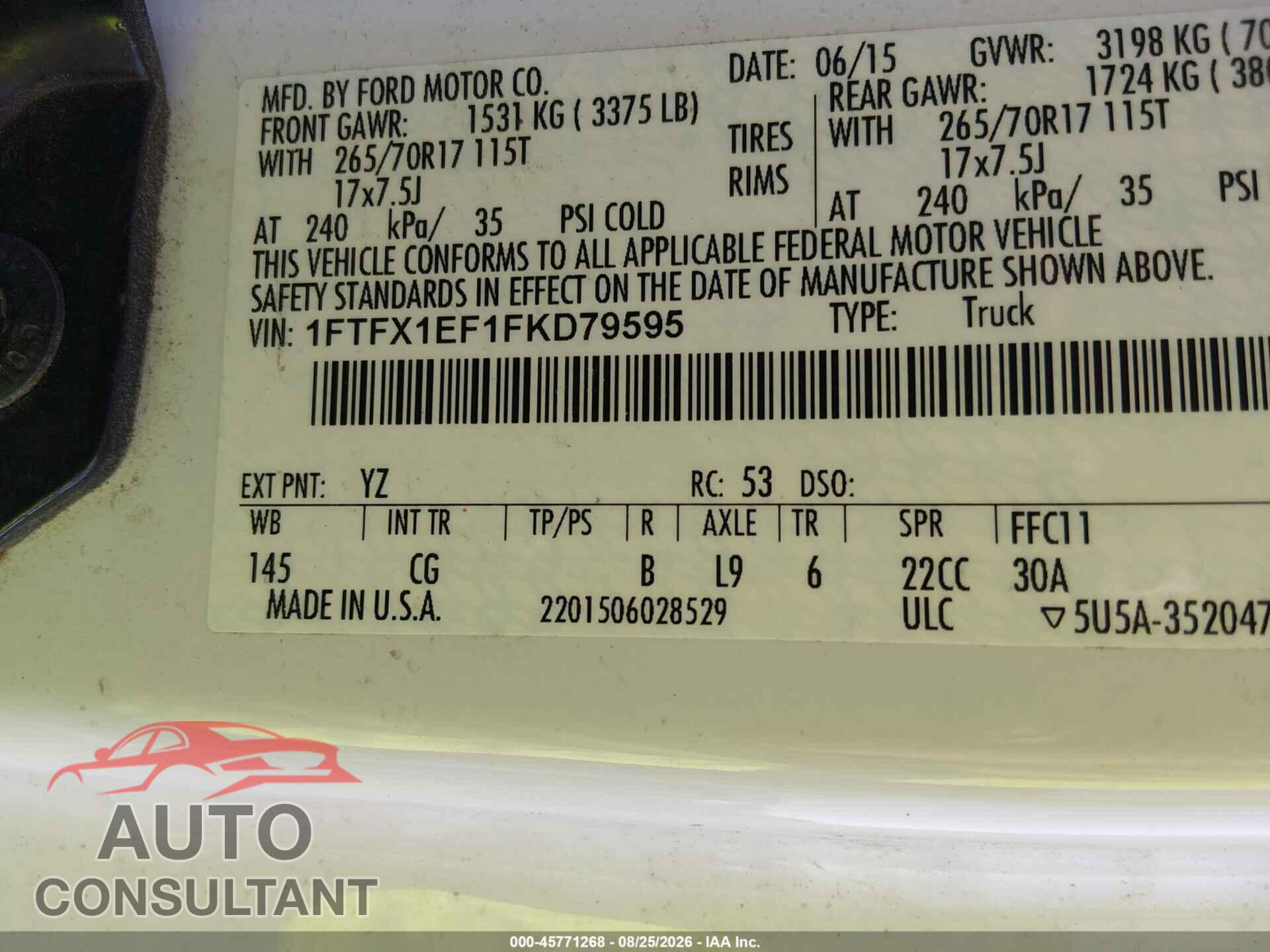 FORD F-150 2015 - 1FTFX1EF1FKD79595