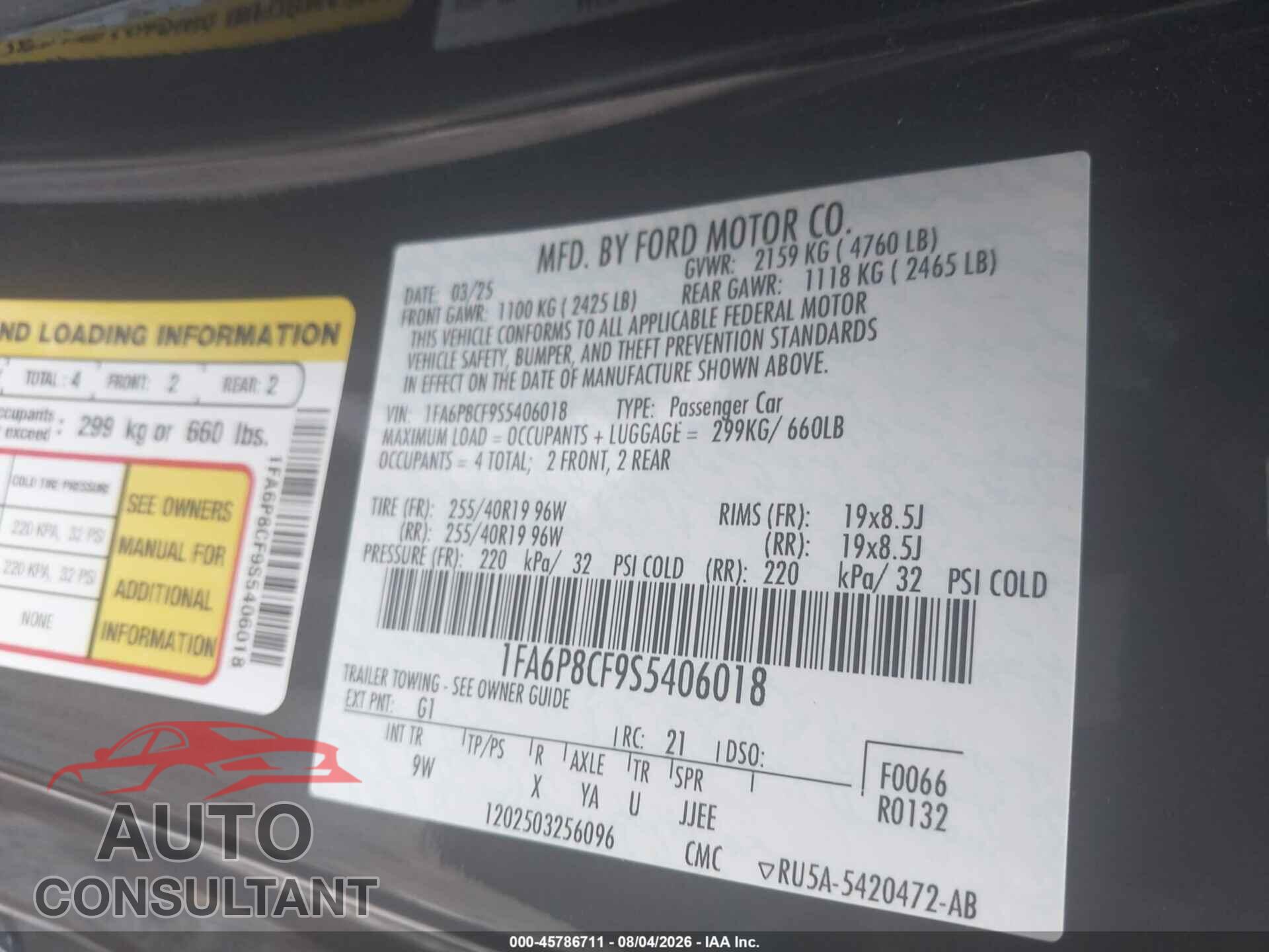 FORD MUSTANG 2025 - 1FA6P8CF9S5406018